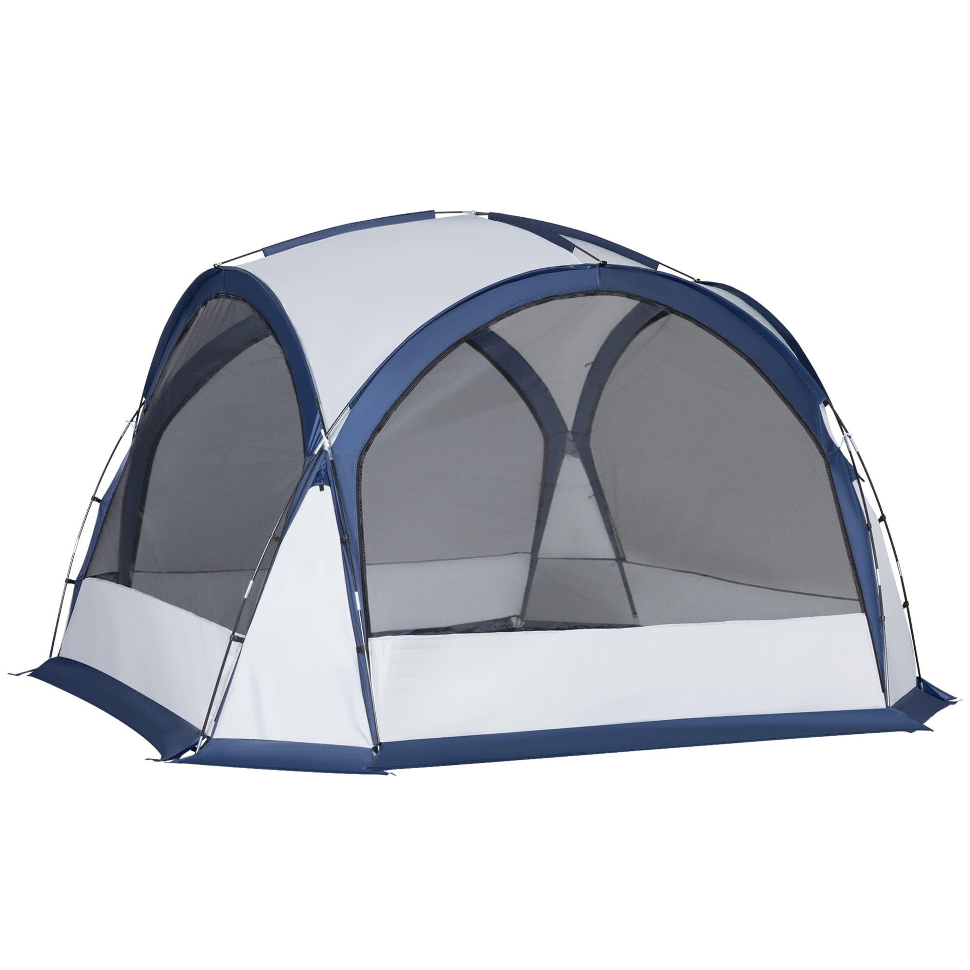Outsunny Dome Tent for 6-8 Person, Camping Tent with 4 Zipped Mesh Doors, Removable Polyester Cloth, Lamp Hook, Portable Carry Bag, White and Blue