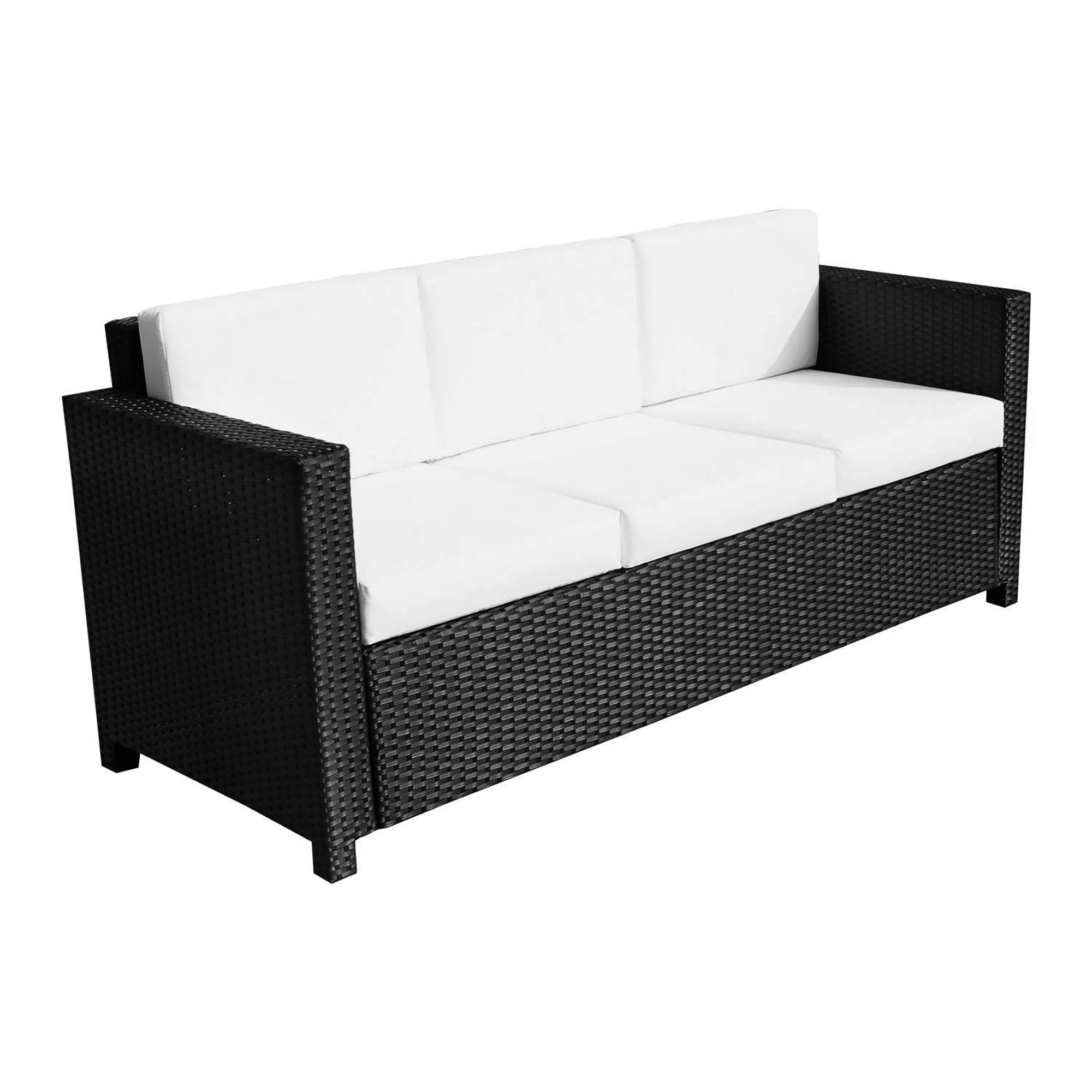 Outsunny 3 Seater Rattan Sofa All Weather Outdoor Sofa with Wicker Weave, Metal Frame and Fire Resistant Cushion, Black | Aosom UK