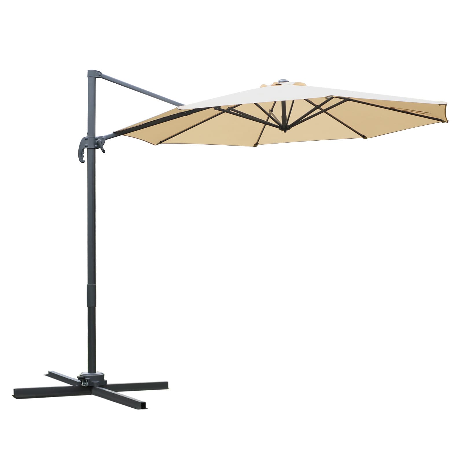 Outsunny 3(m) Patio Offset Parasol Roma Umbrella Cantilever Hanging Sun Shade Canopy Shelter 360° Rotation with Cross Base - Beige | Aosom UK