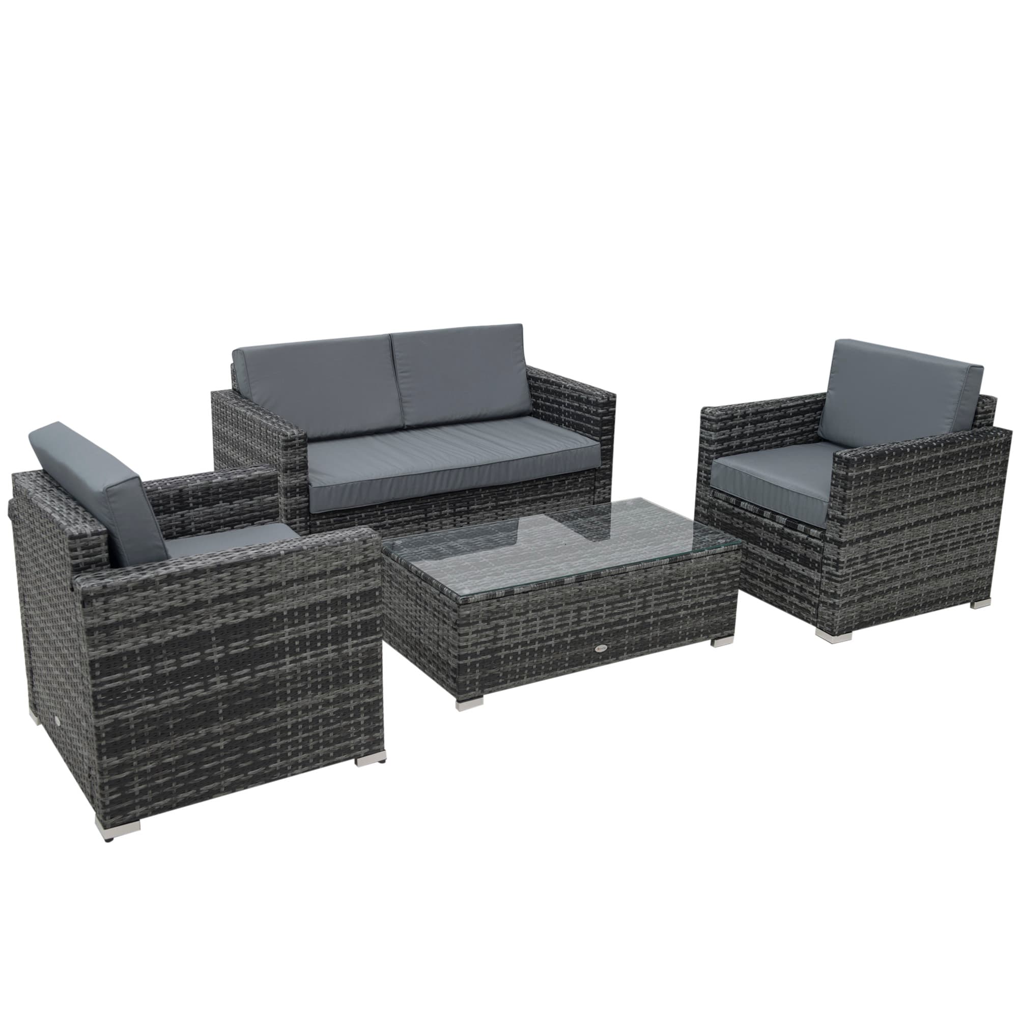 Outsunny 4 Pieces Wicker Steel Rattan Sofa Set Garden Chair Seat Furniture Patio Grey | Aosom UK