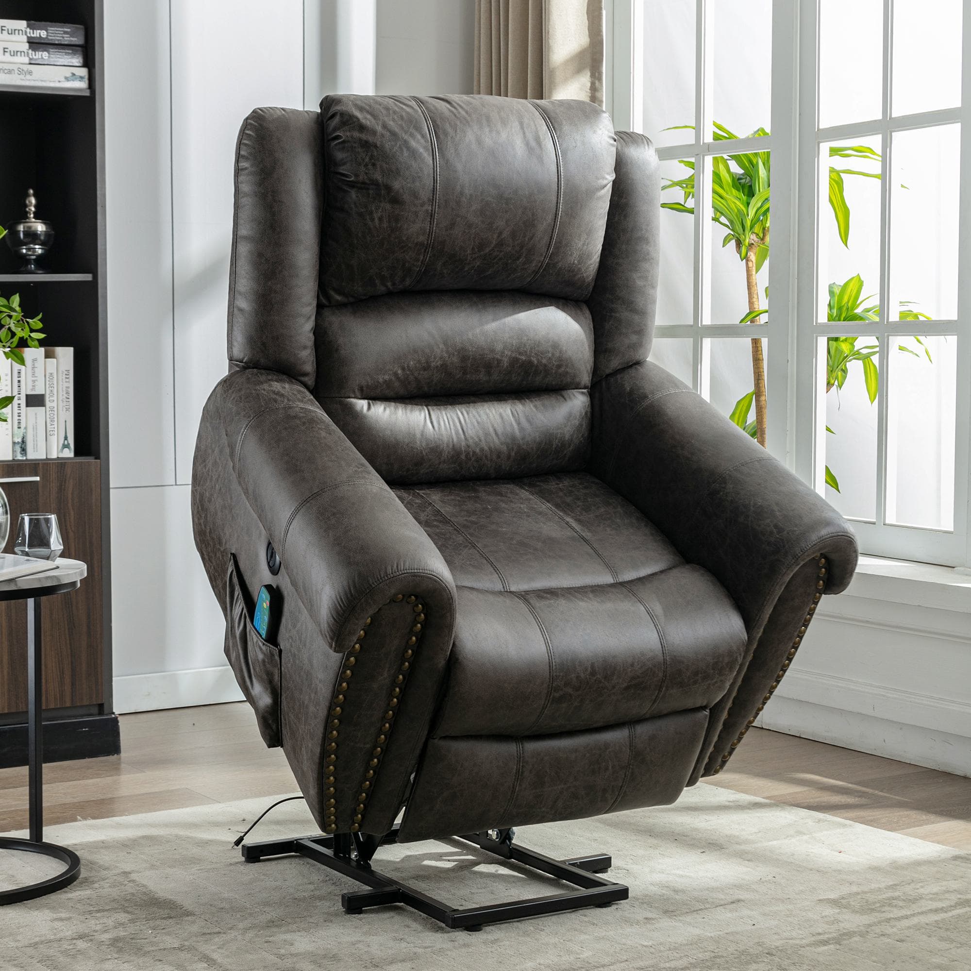 Large Power Lift Recliner Massage Chair with Heating, Heavy Duty Electric Reclining Chair, USB Port, Side Pockets, 104x106x102 cm, Grey | Aosom UK