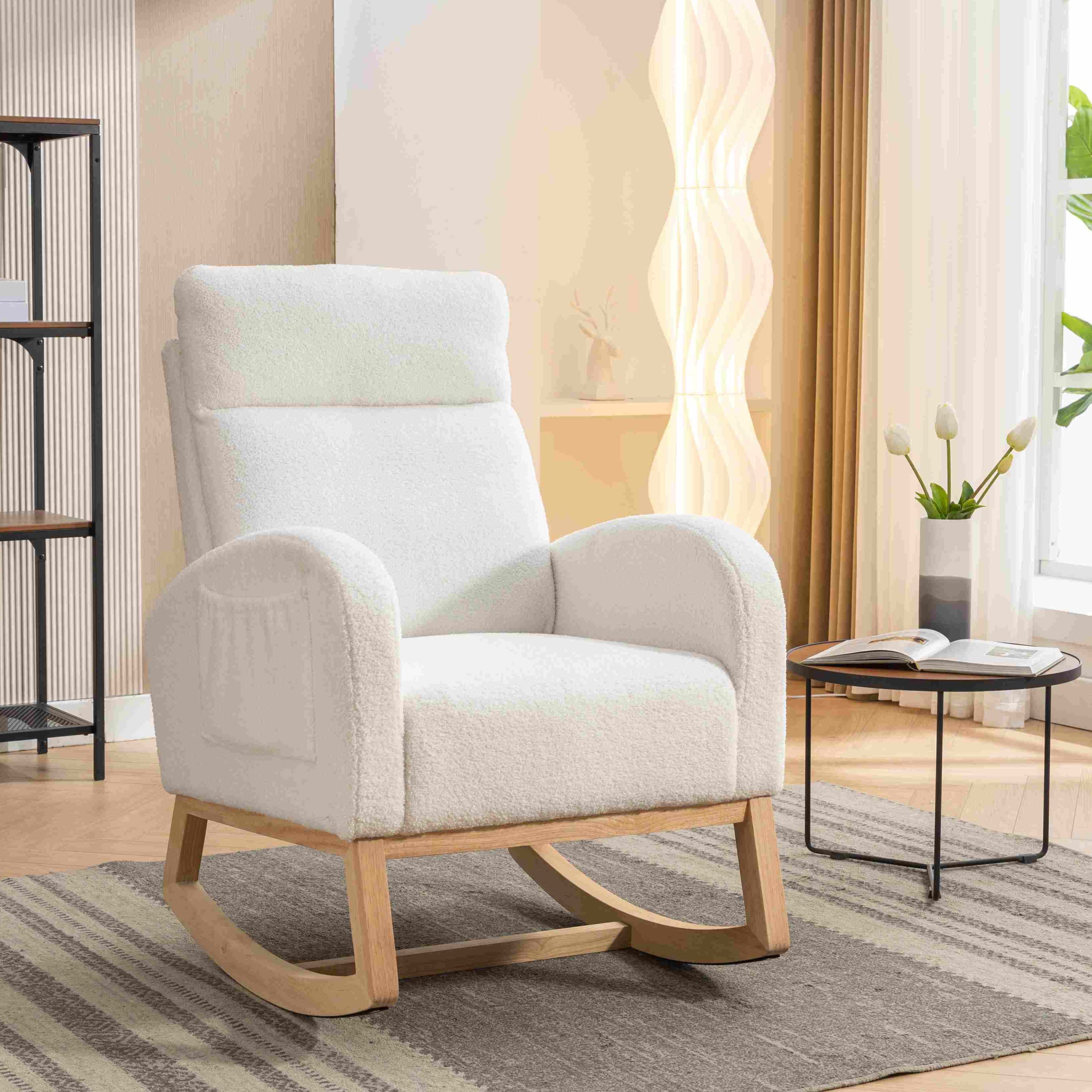Modern Single Sofa Bed Chair with Solid Wood Legs and Soft Padded Seat, Upholstered Nursery Glider Rocker for Lounge Room & Bedroom, 88x71x104.5 cm, Beige | Aosom UK