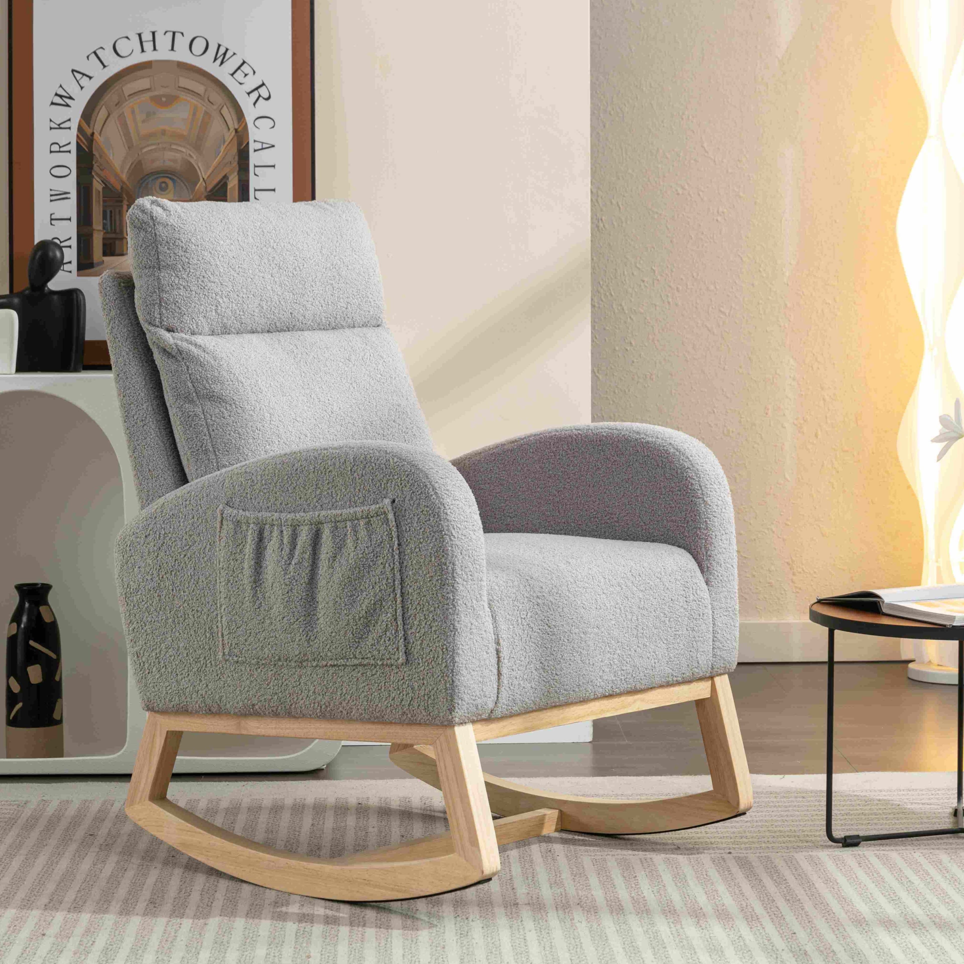 Modern Rocker with Solid Wood Legs and Padded Seat, Occasional Chairs for Nursery Room, Reading Room, Bedroom, 88x71x104.5 cm, Light Grey | Aosom.UK
