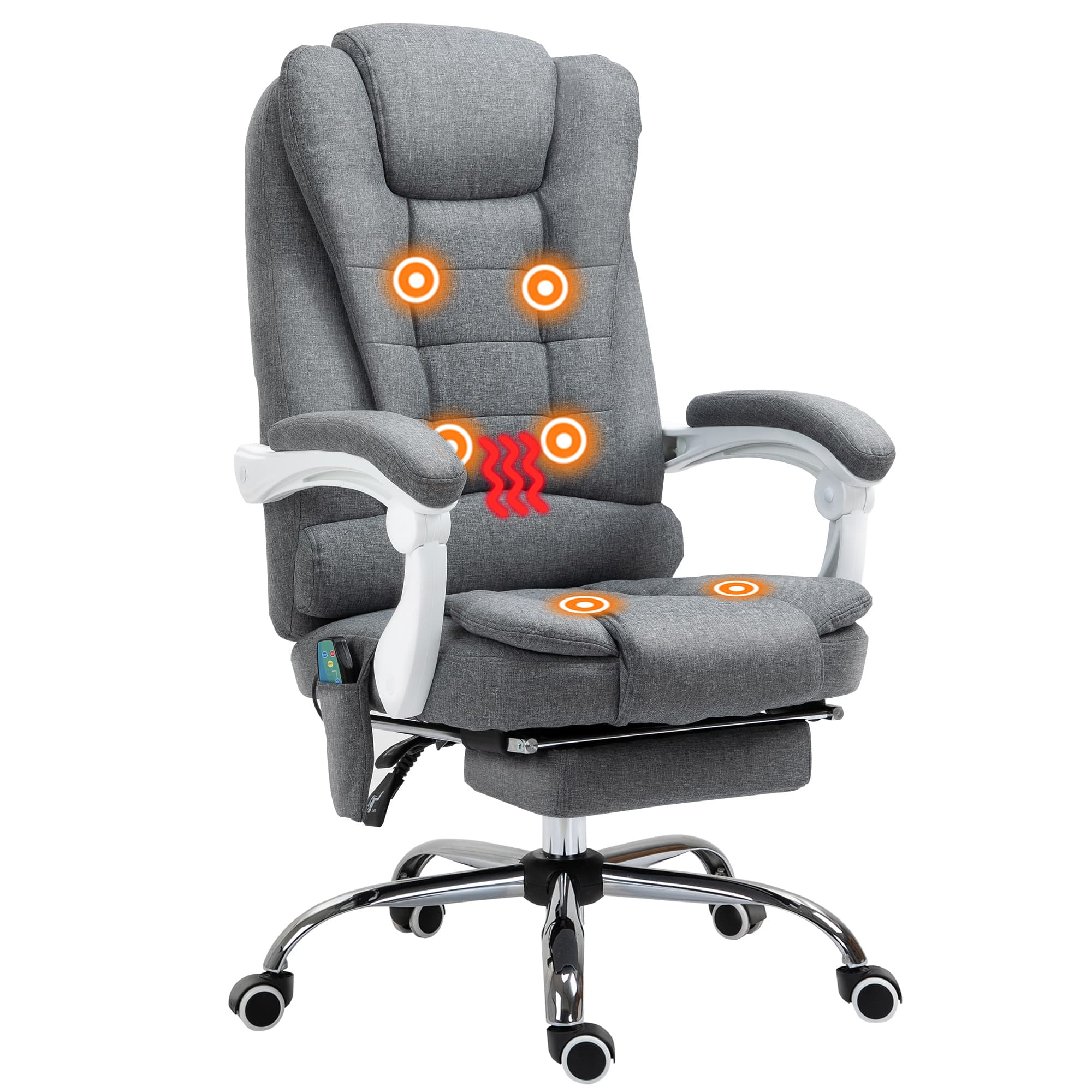 Vinsetto Massage Office Chair Heated 6 Points Vibration, Adjustable Swivel Ergonomic High Back Desk Chair w/ Footrest, Cat Scratch Anti, Grey | Aosom UK