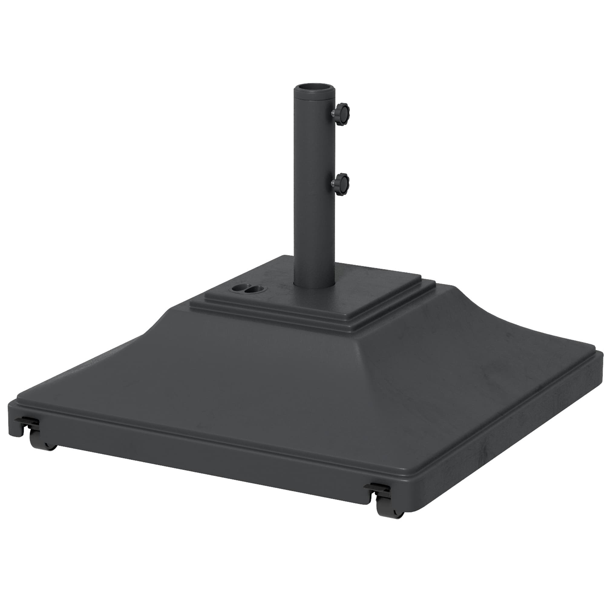 Outsunny 60kg Square Parasol Base with Wheels, 38mm, 48mm Heavy Duty Plastic Umbrella Stand, Fillable Parasol Stand for Outdoor Patio Umbrella, Black