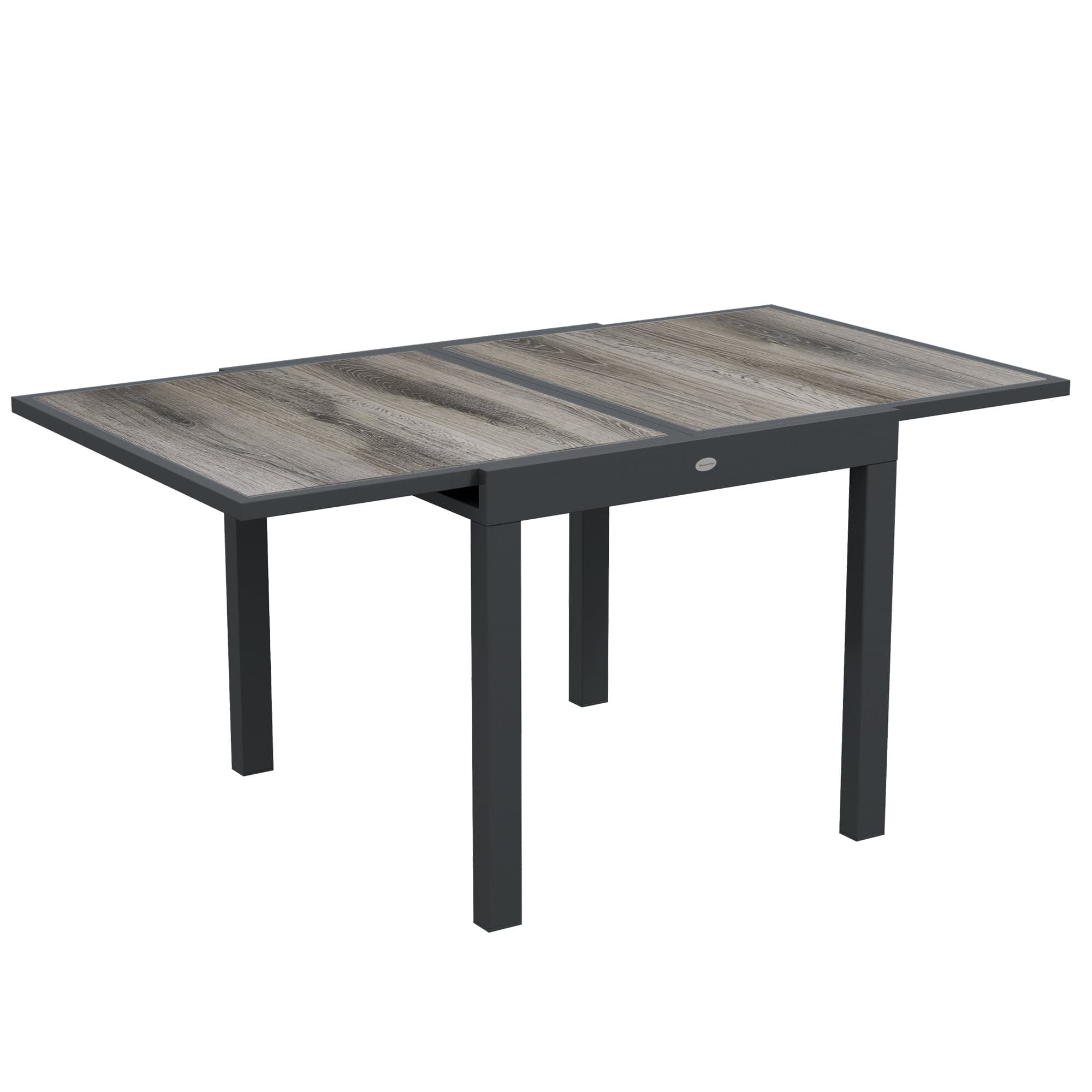 Outsunny Extending Garden Table, Outdoor Dining Table for 6, Aluminium Frame Patio Table w/ Plastic Board Tabletop,80/160L x 80W x 75H