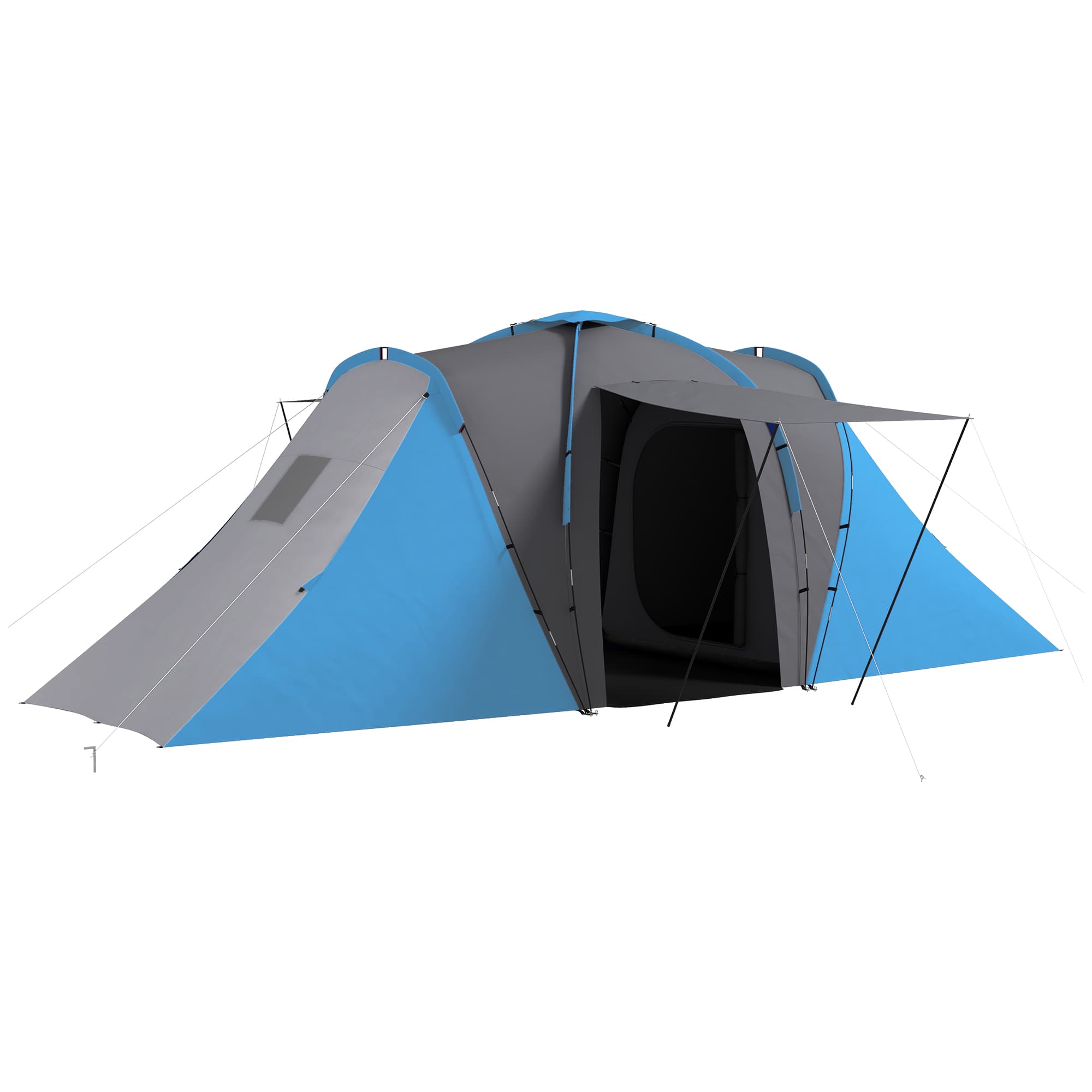 Outsunny 6 Man Tent, Camping Tent with 2 Bedroom and Living Area, 2000mm Waterproof Family Tent with Latern Hook, Blue | Aosom UK