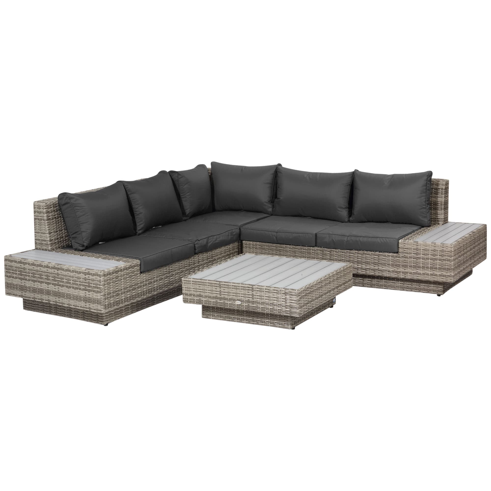 Outsunny 5-Seater Rattan Garden Furniture Outdoor Sectional Corner Sofa and Coffee Table Set Conservatory Wicker Weave w/ Armrest Cushions, Light Grey | Aosom UK