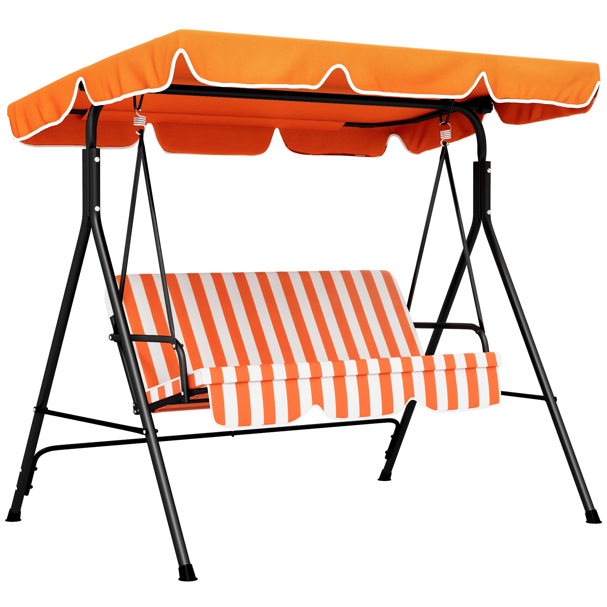 Outsunny 3 Seater Garden Swing Seat with Cushions, Adjustable Canopy with Steel Frame for Patio, Orange | Aosom UK