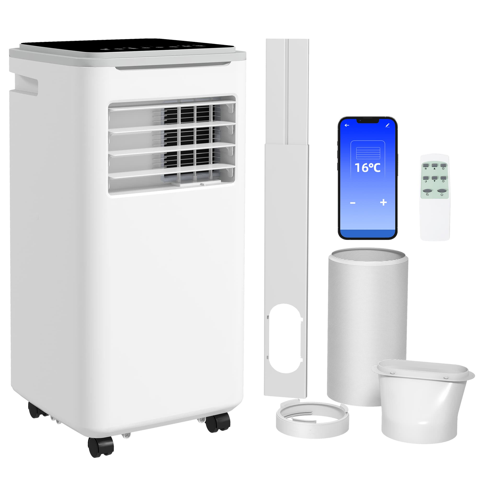 HOMCOM 9,000 BTU Portable Air Conditioner, Smart Home WiFi Compatible, Dehumidifier Cooling Fan for Room up to 20m², with Remote, LED Display White