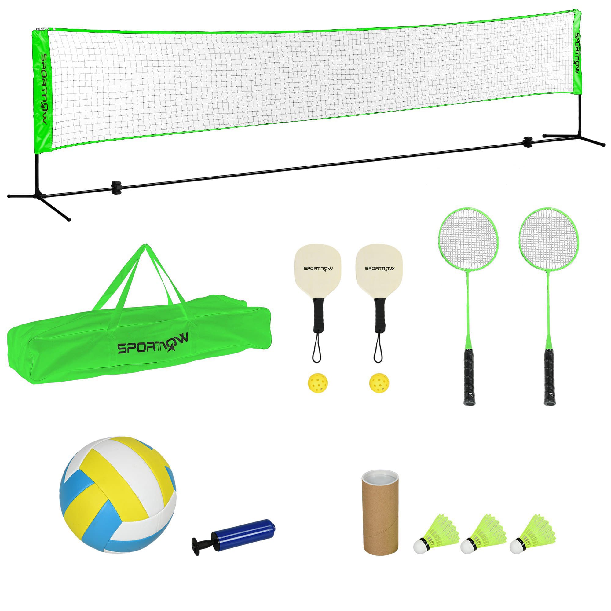 SPORTNOW Portable Badminton Set, Multi-Sports Badminton Net for Pickleball Volleyball with 3 Shuttlecocks, 4 Rackets, for Indoor Outdoor | Aosom UK