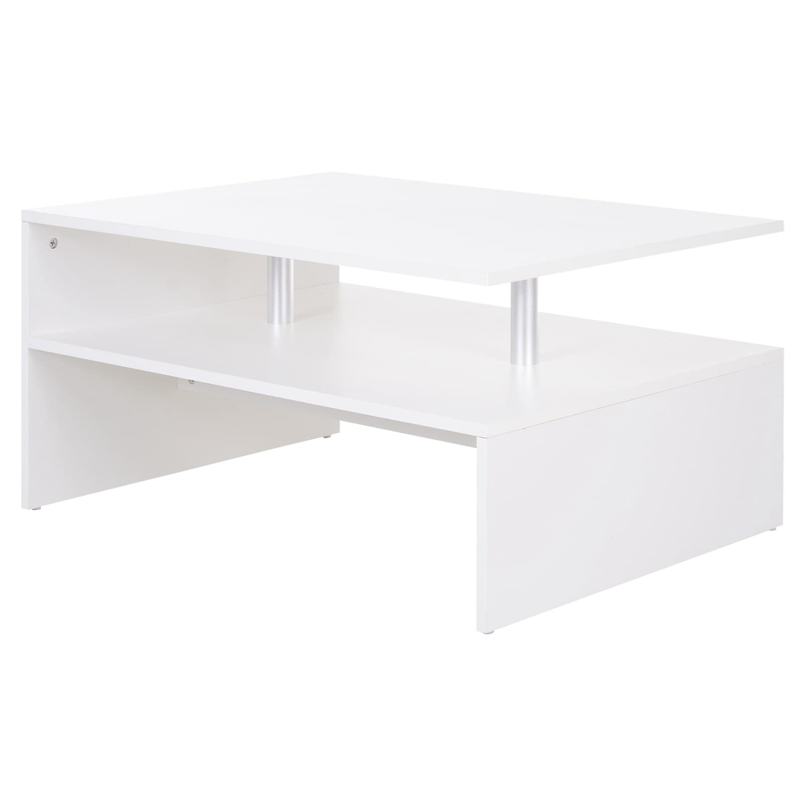 HOMCOM 2-Tier Coffee Table, Modern Rectangular Design Side/End Table with Open Shelf, for Living Room Entryway Hallway, White. | Aosom UK