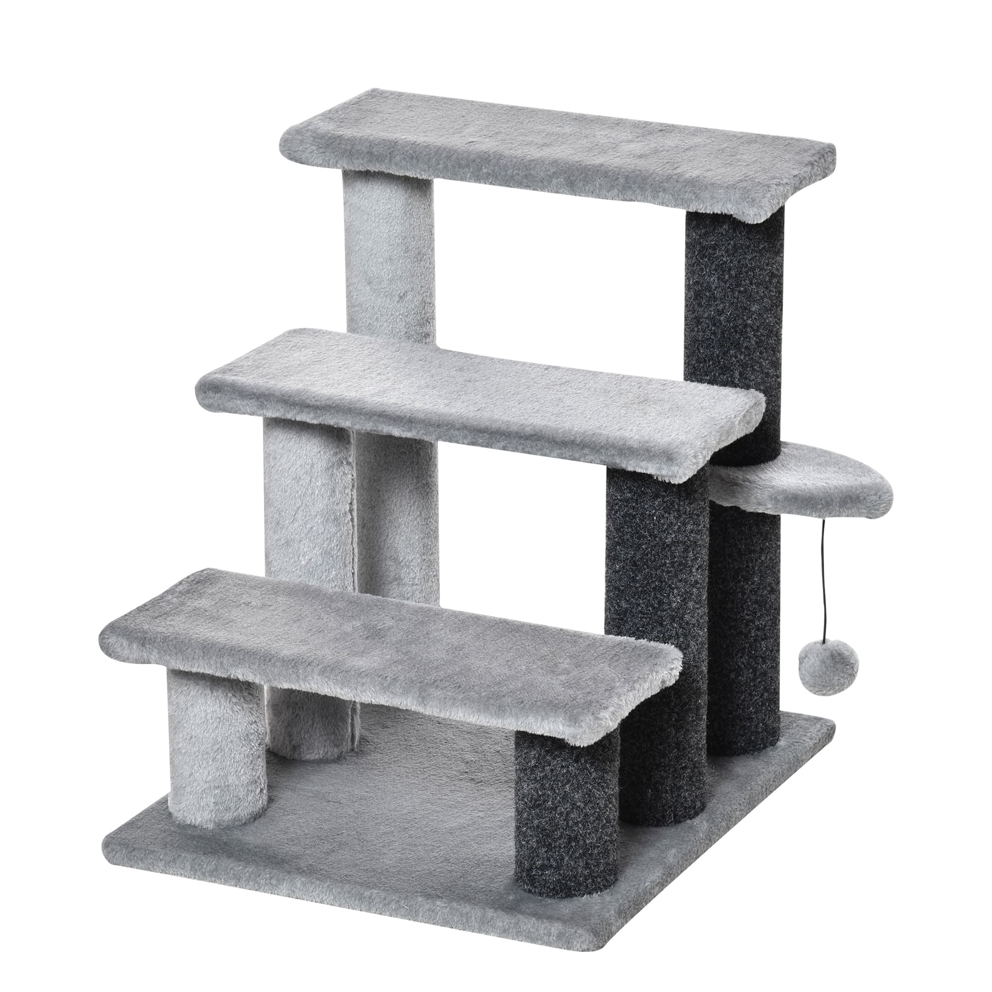PawHut 4-step Pet Stairs with Scratching Posts, Platforms, Toy Ball, Grey | Aosom UK thumbnail 2