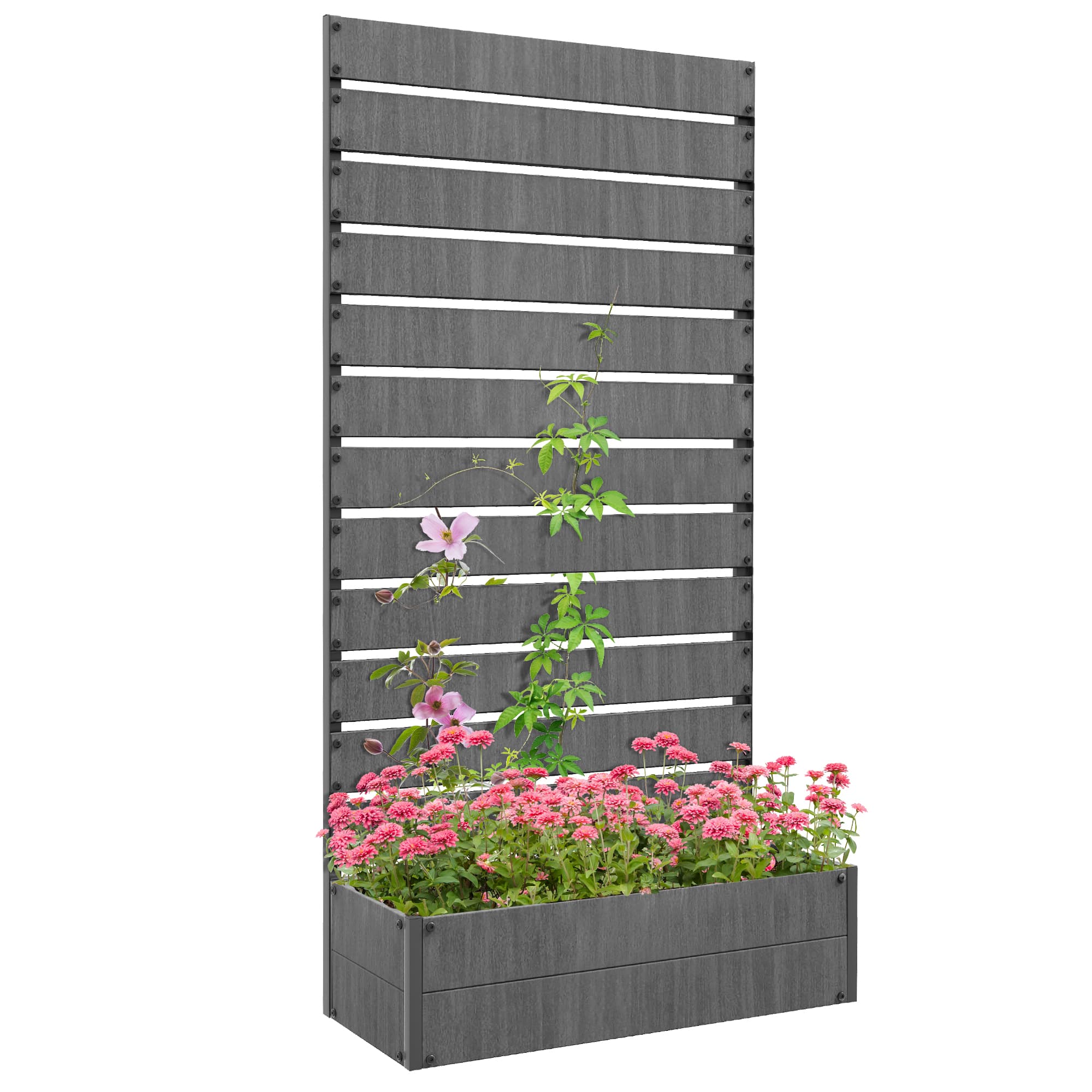 Outsunny Garden Planter with Trellis, Large Garden Planter with Drainage Hole for Climbing Plants, Vines,Grey | Aosom UK