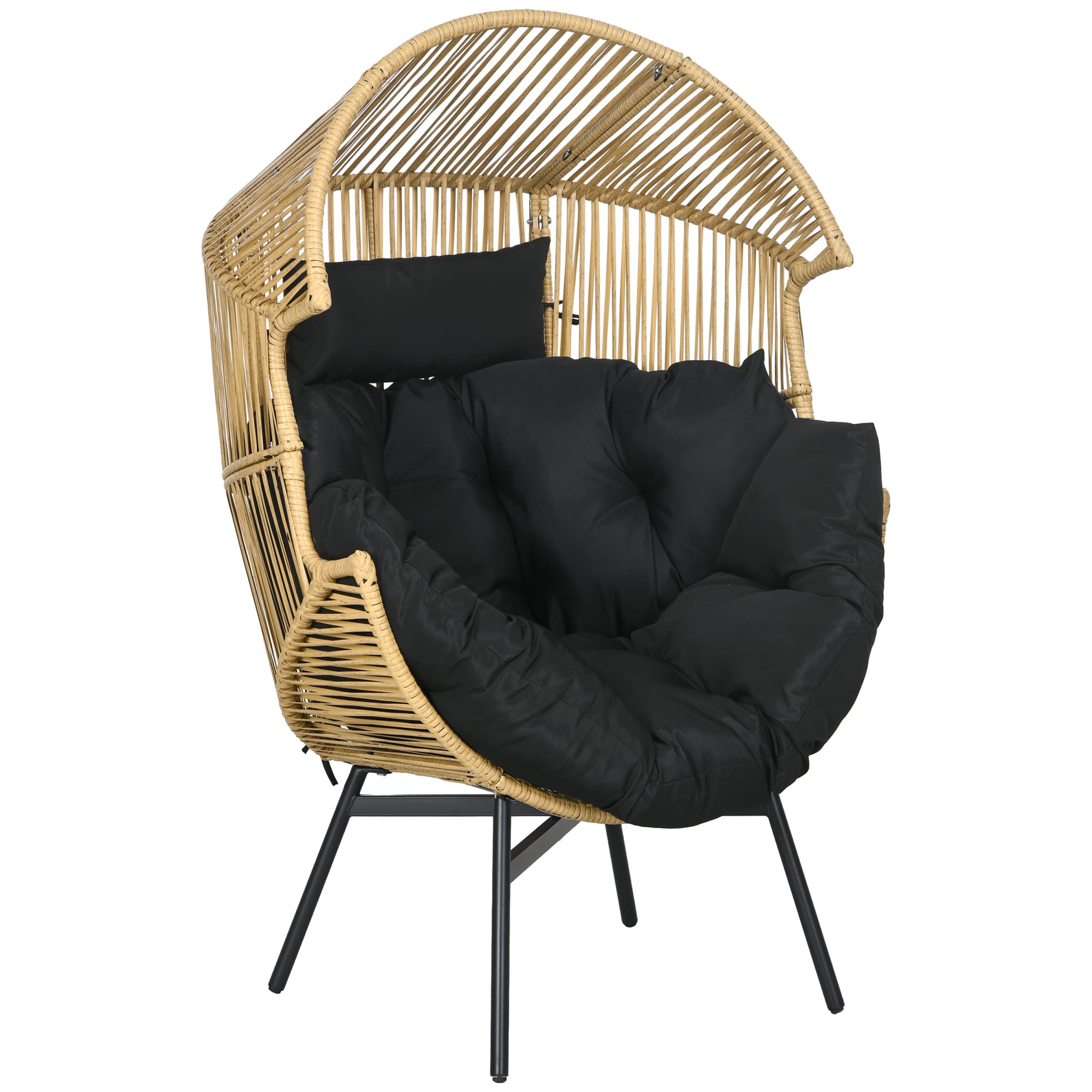 Outsunny PE Rattan Leisure Chair with 14cm Thick Seat Cushion, Steel Frame Garden Egg Chair with Comfortable Headrest, Adjustable Feet, Sand