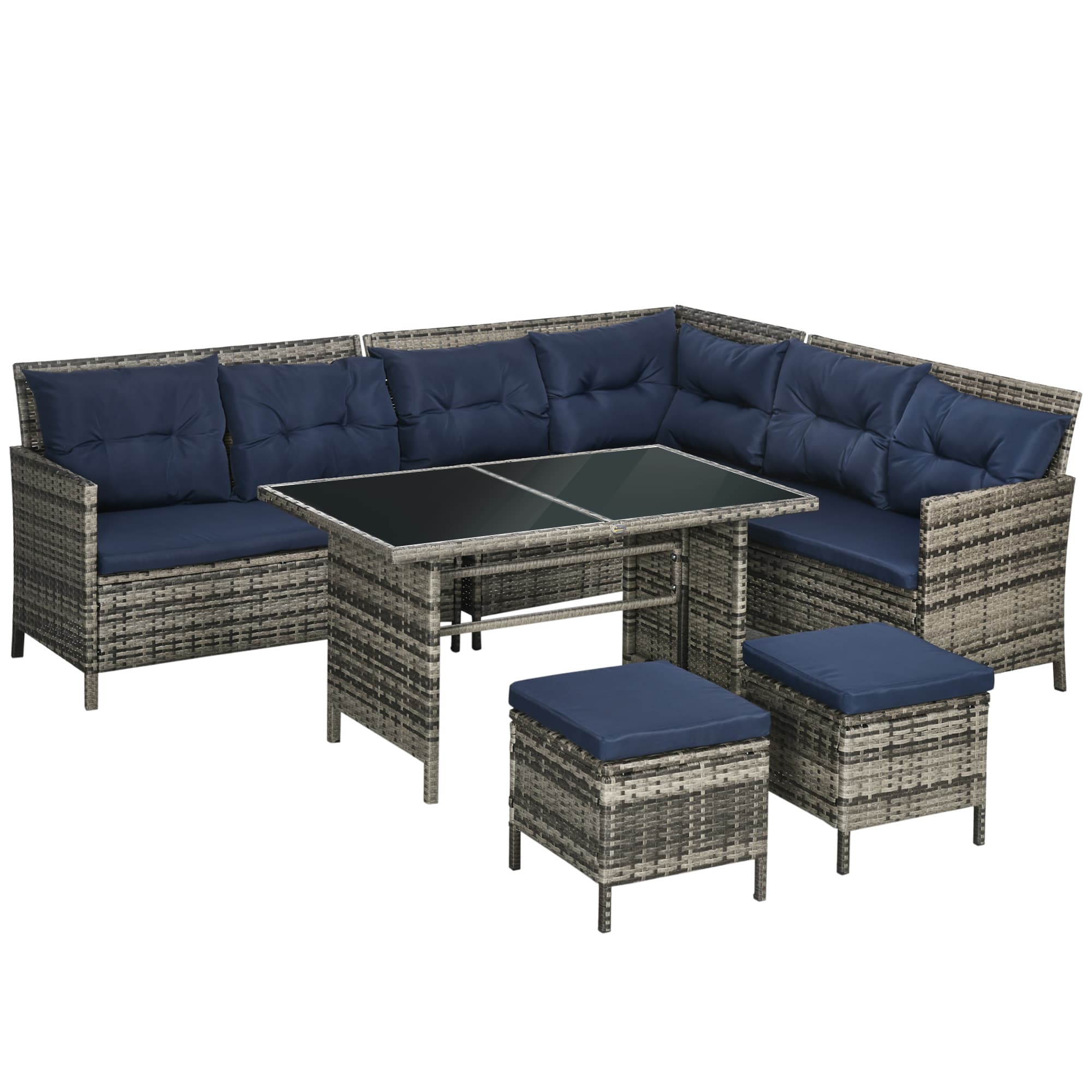 Outsunny 8-Seater Patio Furniture Set, Rattan Sofa Set with Cushioned Chairs and Glass Table | Aosom UK