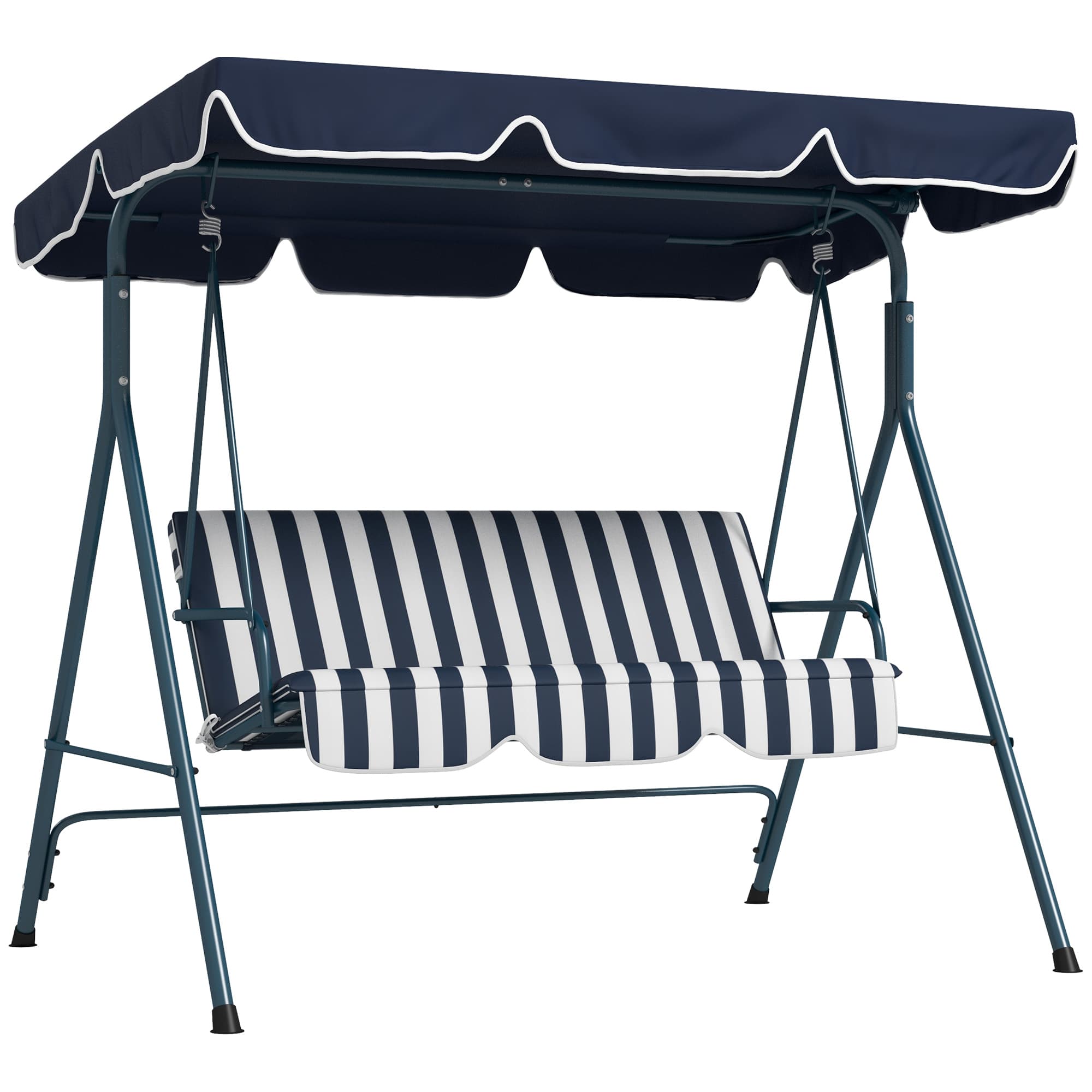 Outsunny Outdoor Swing Chair, 3 Seater Swing Chair with Adjustable Canopy for Patio, Blue and White | Aosom UK