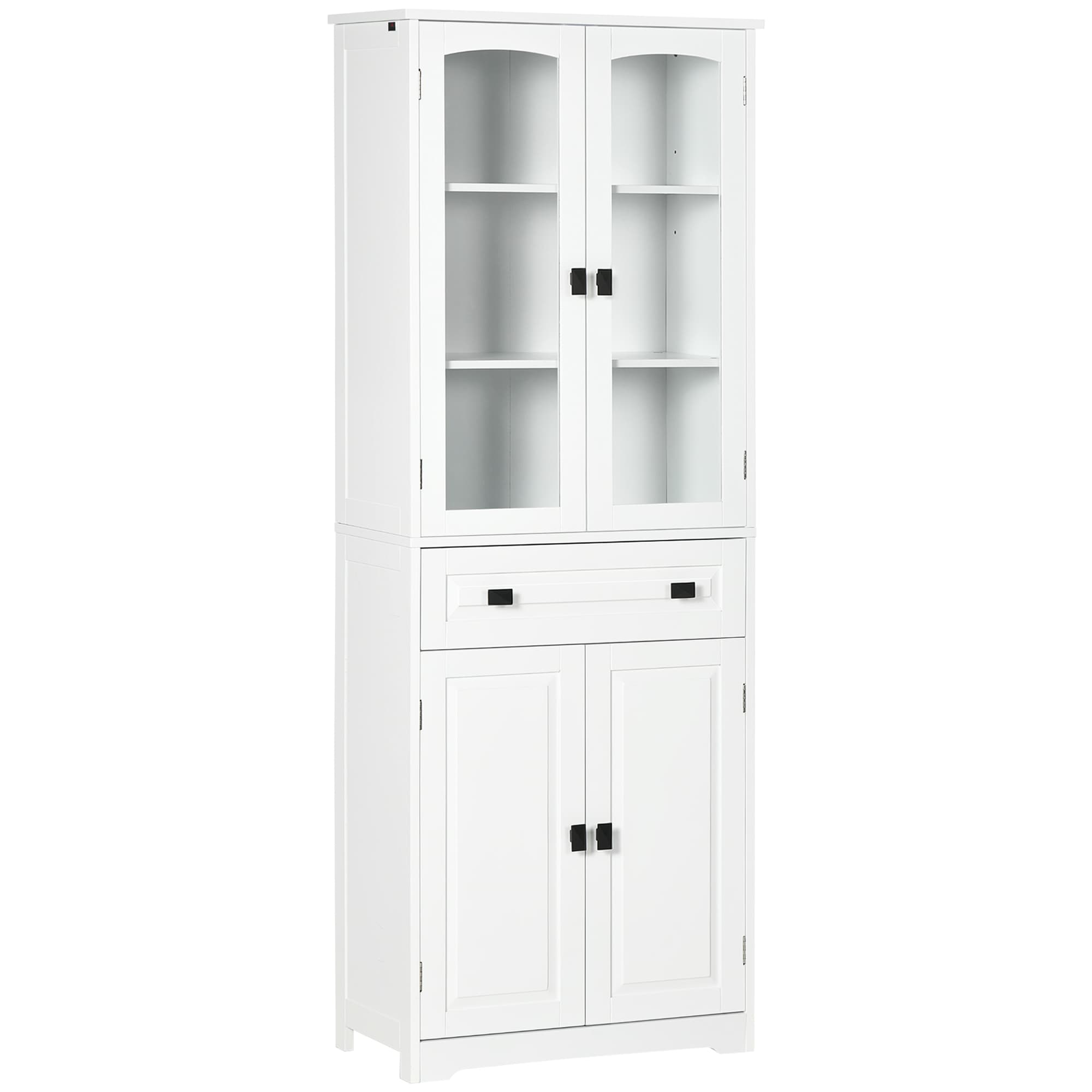HOMCOM Kitchen Cupboard, Freestanding Storage Cabinet w/ 2 Adjustable Shelves, Drawer & Glass Door for Living Room, Dining Room, 160cm | Aosom UK