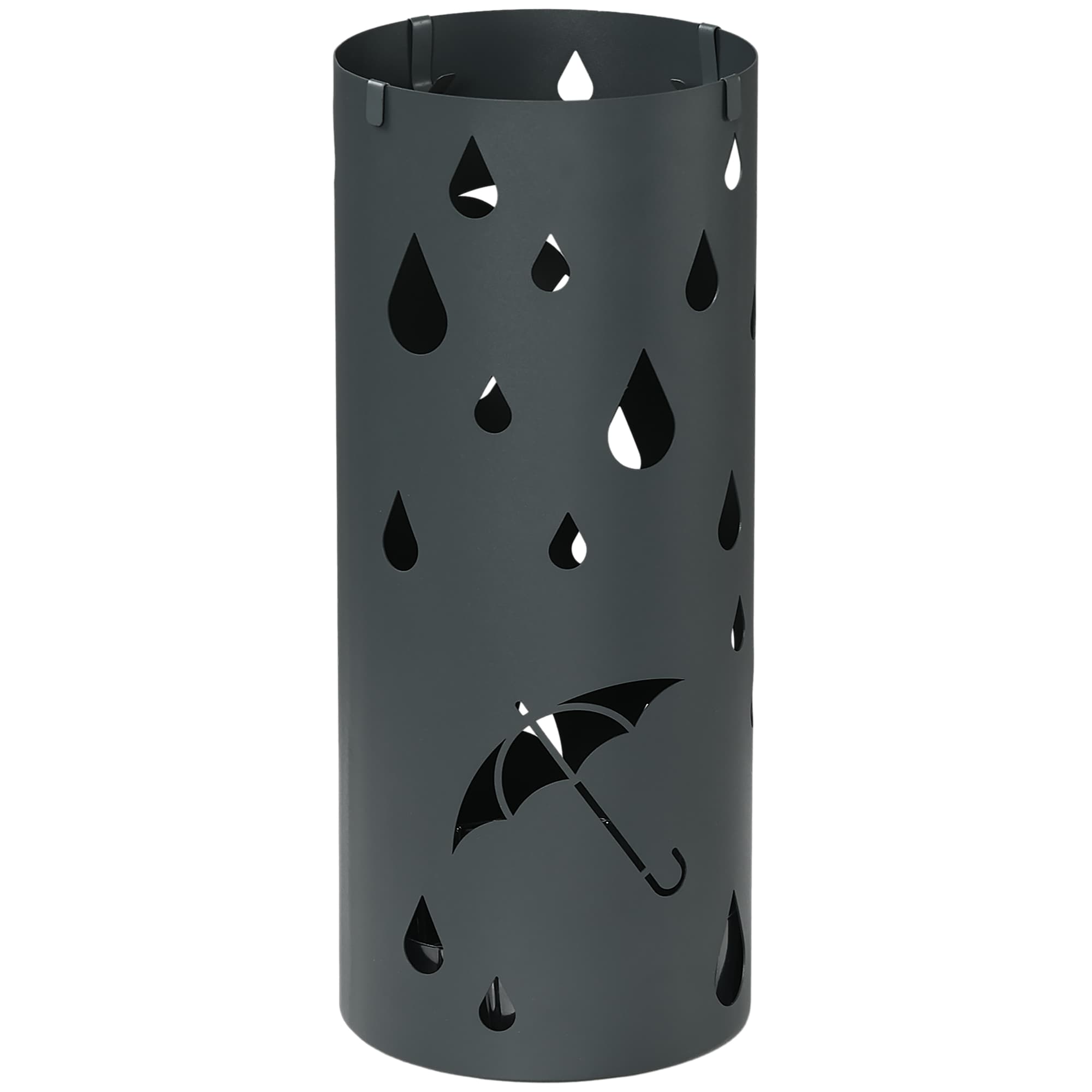 HOMCOM Umbrella Station: Circular Stand with Hooks & Water Tray, Hallway Essential, Dark Grey | Aosom UK