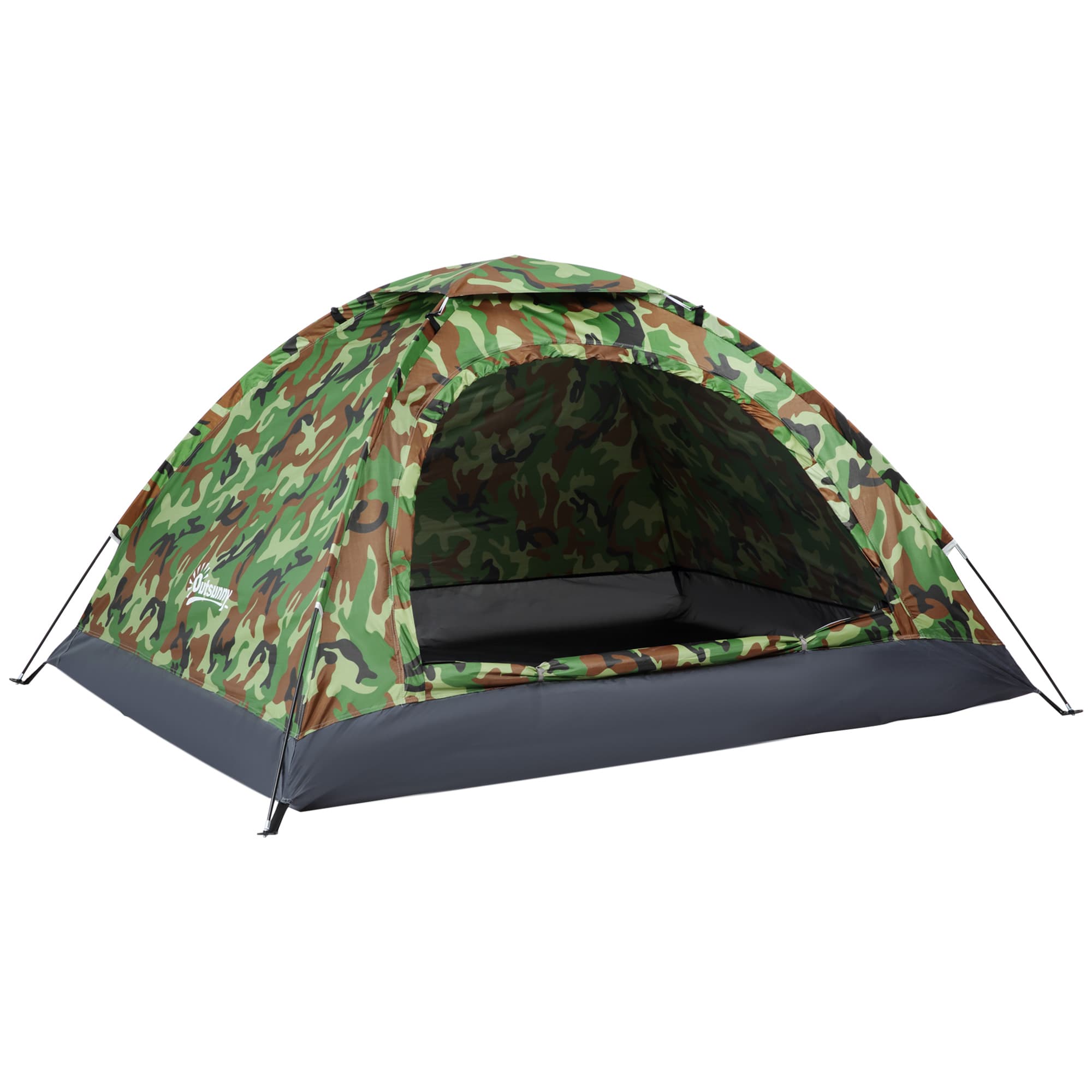 Outsunny 2-Person Camouflage Camping Tent: Portable with Zip Doors, Storage Pocket, Multicoloured | Aosom UK