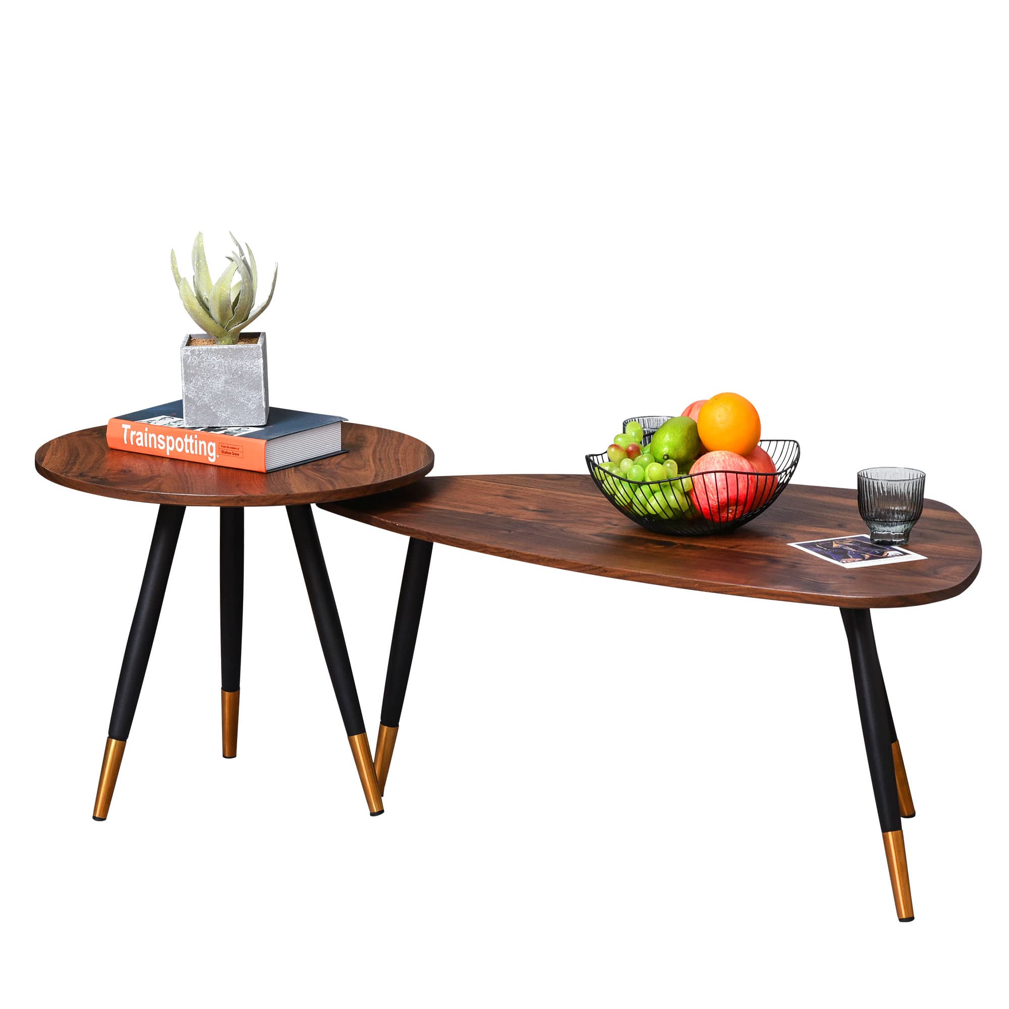 HOMCOM Vintage Nesting Tables, Set of 2, Triangle Side Tables, Decorative Occasional Stand, Tea Table for Living Room, Home Office | Aosom UK