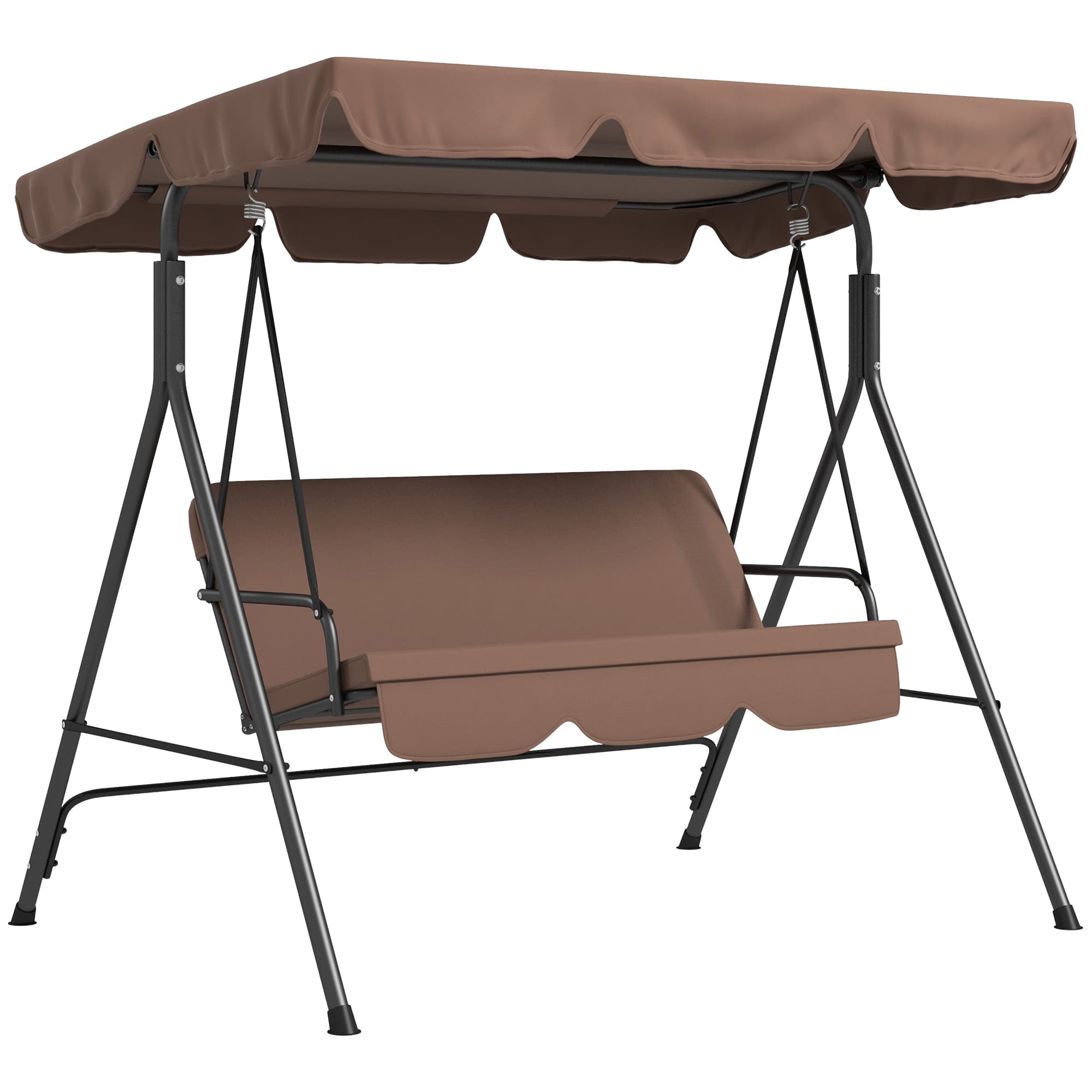 Outsunny Outdoor Swing Chair, 3 Seater Swing Chair with Adjustable Canopy for Patio, Brown | Aosom UK