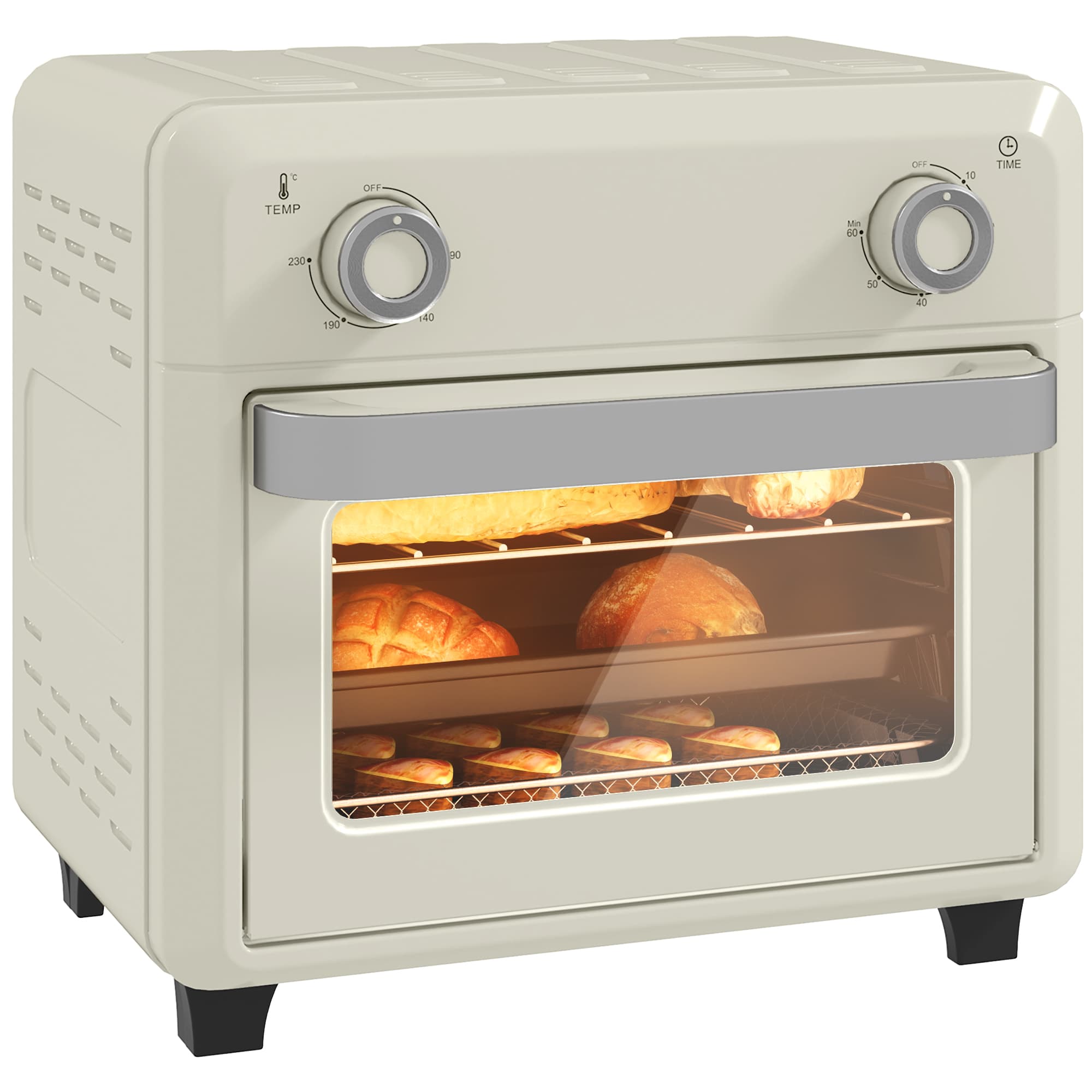 HOMCOM 10L Air Fryer Oven, Mini Oven, Oil Free Cooking, Grill, Roast, Bake, with Adjustable Temperature, Timer, 1000W, Cream White | Aosom UK