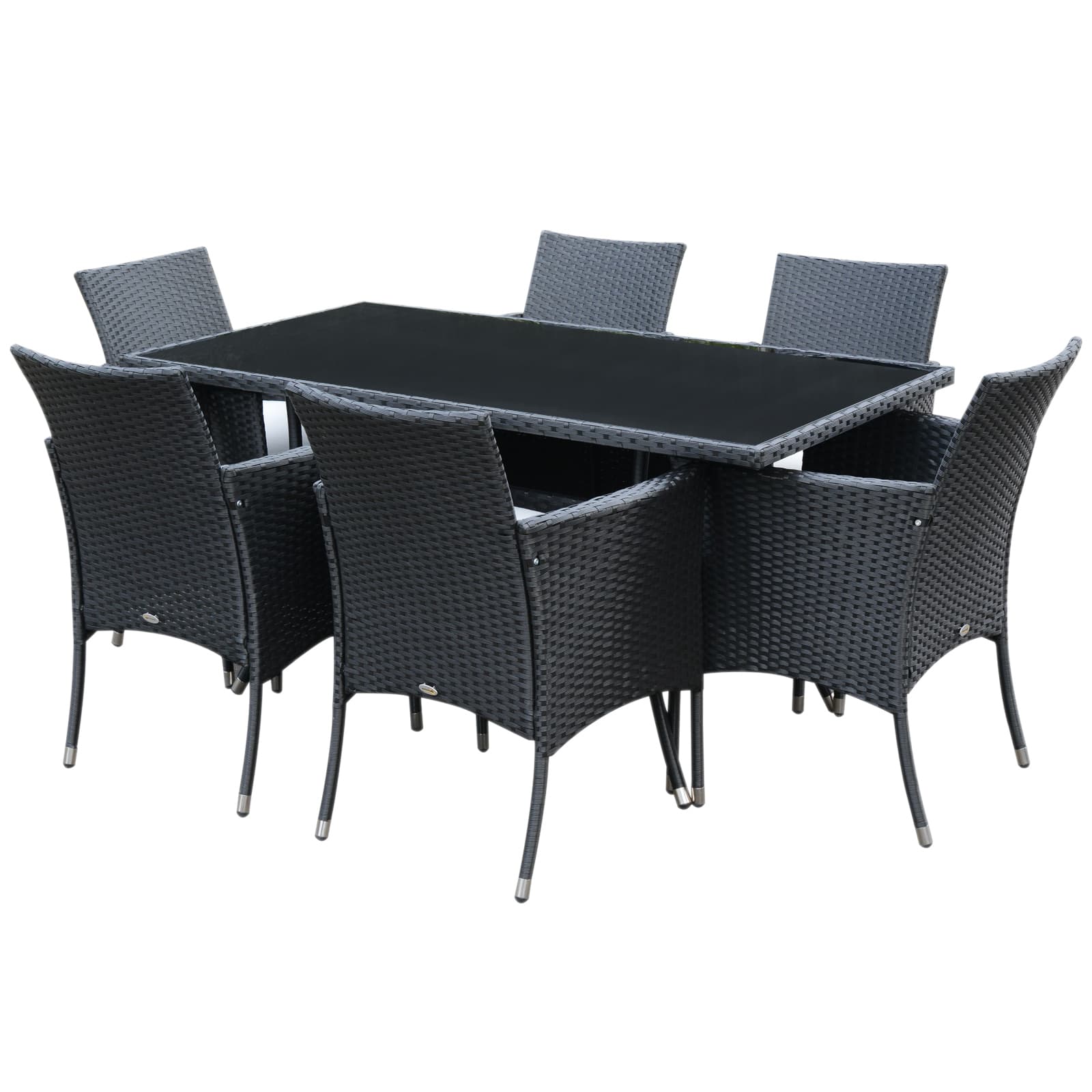 Outsunny 6-Seater Rattan Dining Set Garden Furniture Patio Rectangular Table Cube Chairs Outdoor Fire Retardant Sponge Black | Aosom UK