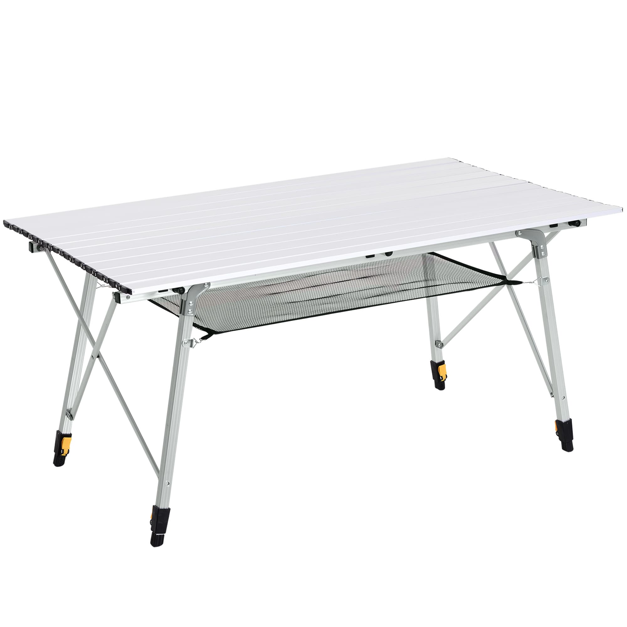 Outsunny Aluminium Portable Folding Picnic Table 4FT, Roll Up Top with Mesh Layer Rack, Ideal for Camping BBQ, Includes Carrying Bag | Aosom UK