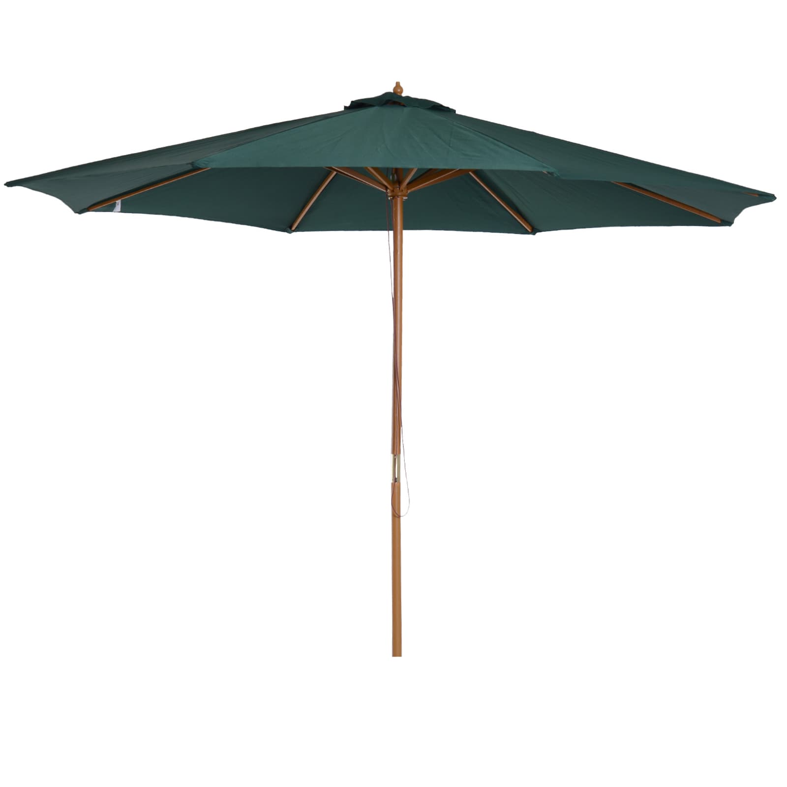 Outsunny 3(m) Wooden Patio Umbrella, Pulley Operated Garden Parasol with Rope Pulley Mechanism and 8 Ribs, Dark Green | Aosom UK