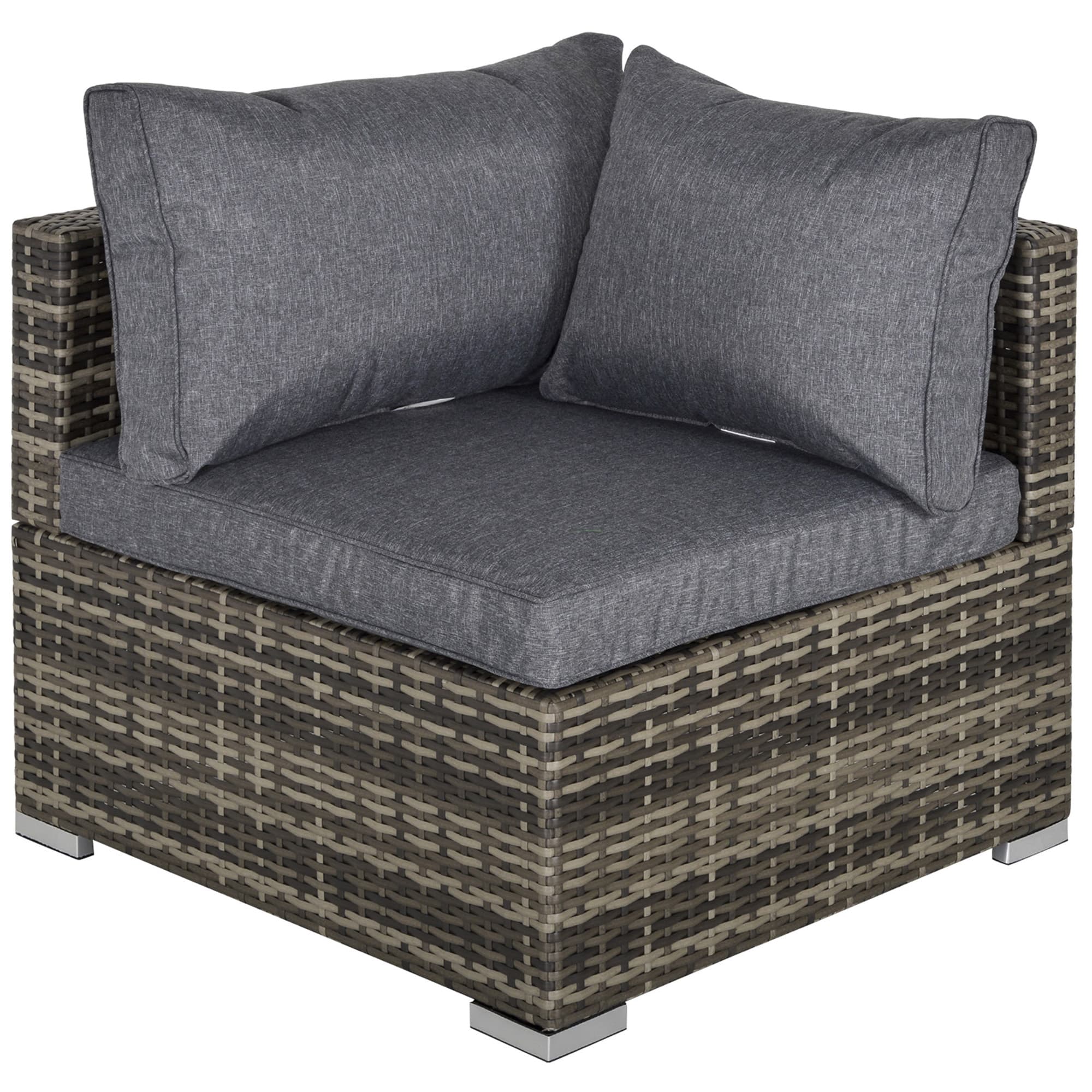 Outsunny Rattan Wicker Corner Sofa, Garden Furniture Single Chair with Cushions, Deep Grey | Aosom UK