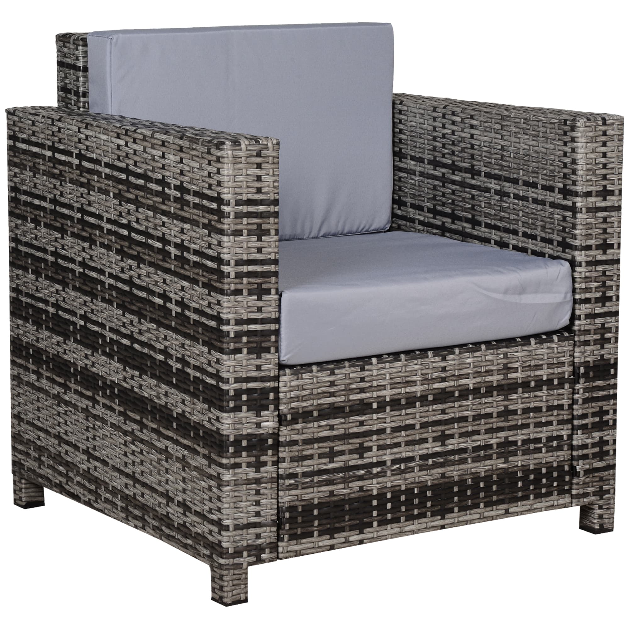 Outsunny Rattan Garden Armchair 10cm Thick Padded Cushion Outdoor All-Weather PE Wicker Garden Armchair with Armrests, Grey | Aosom UK