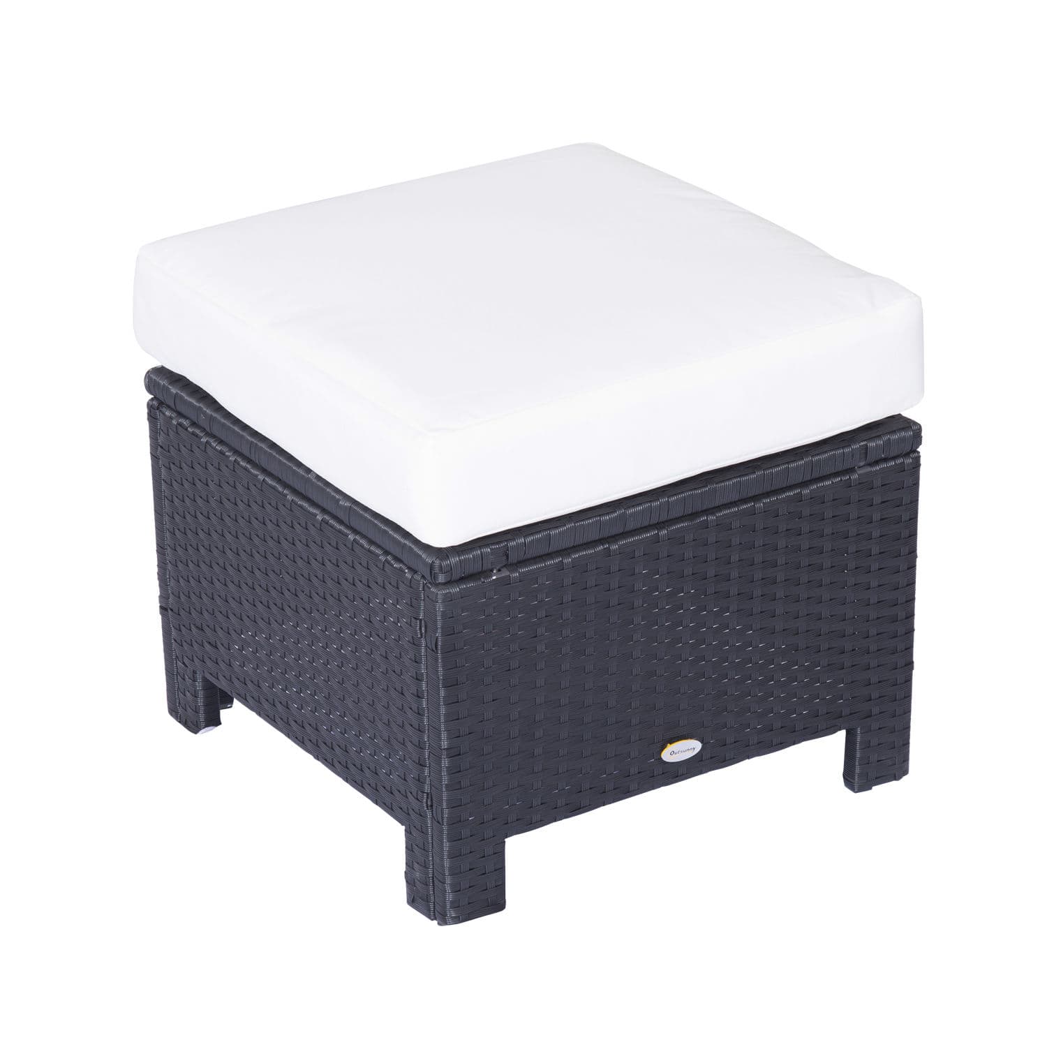 Outsunny Waterproof Rattan Footstool with Padded Seat Cushion Outdoor Patio Furniture for Backyard Garden Poolside | Aosom UK