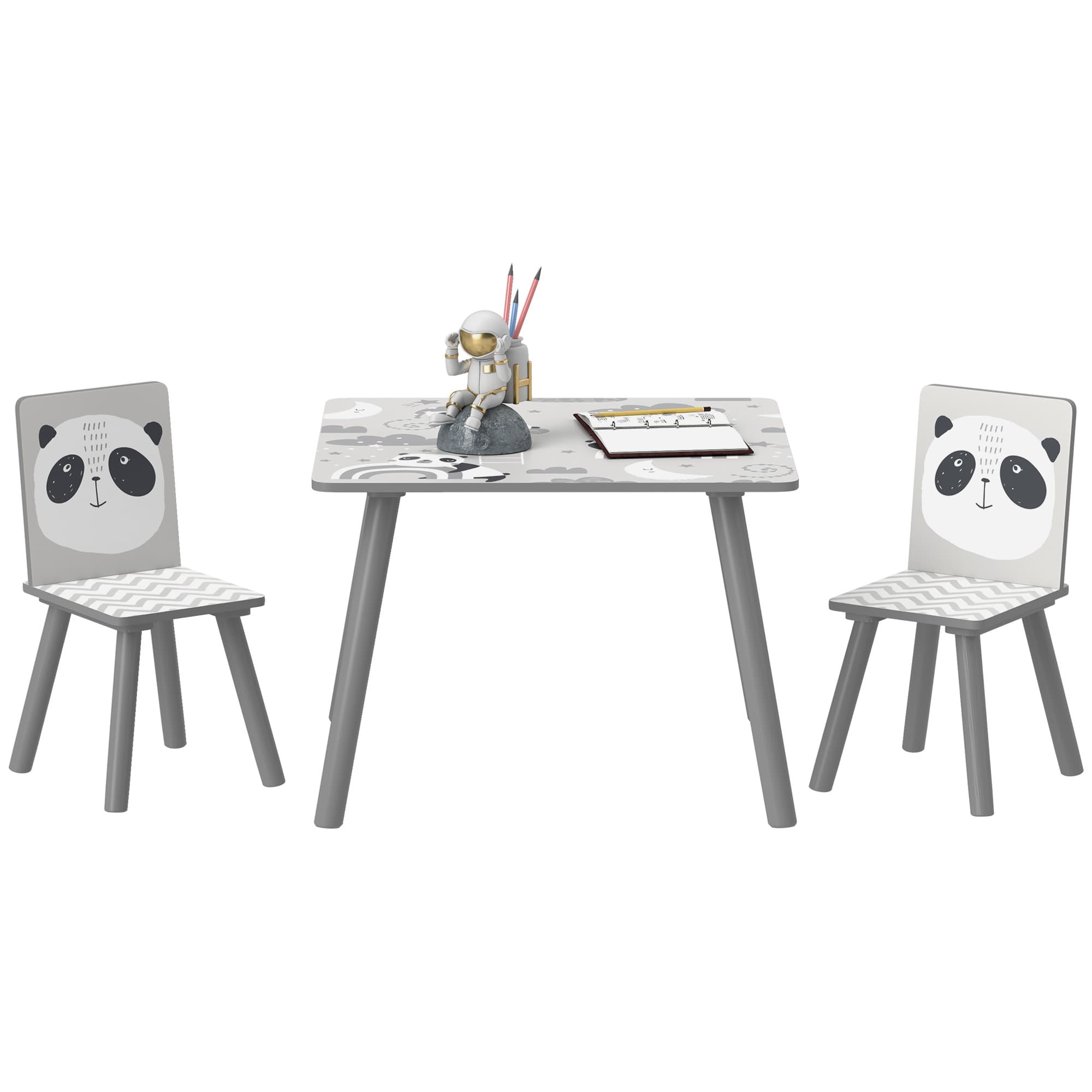 ZONEKIZ Kids Table and Chair Set, Toddler Table with 2 Chairs, Toddler Furniture Set, for Ages 3-8 Years - Grey | Aosom UK
