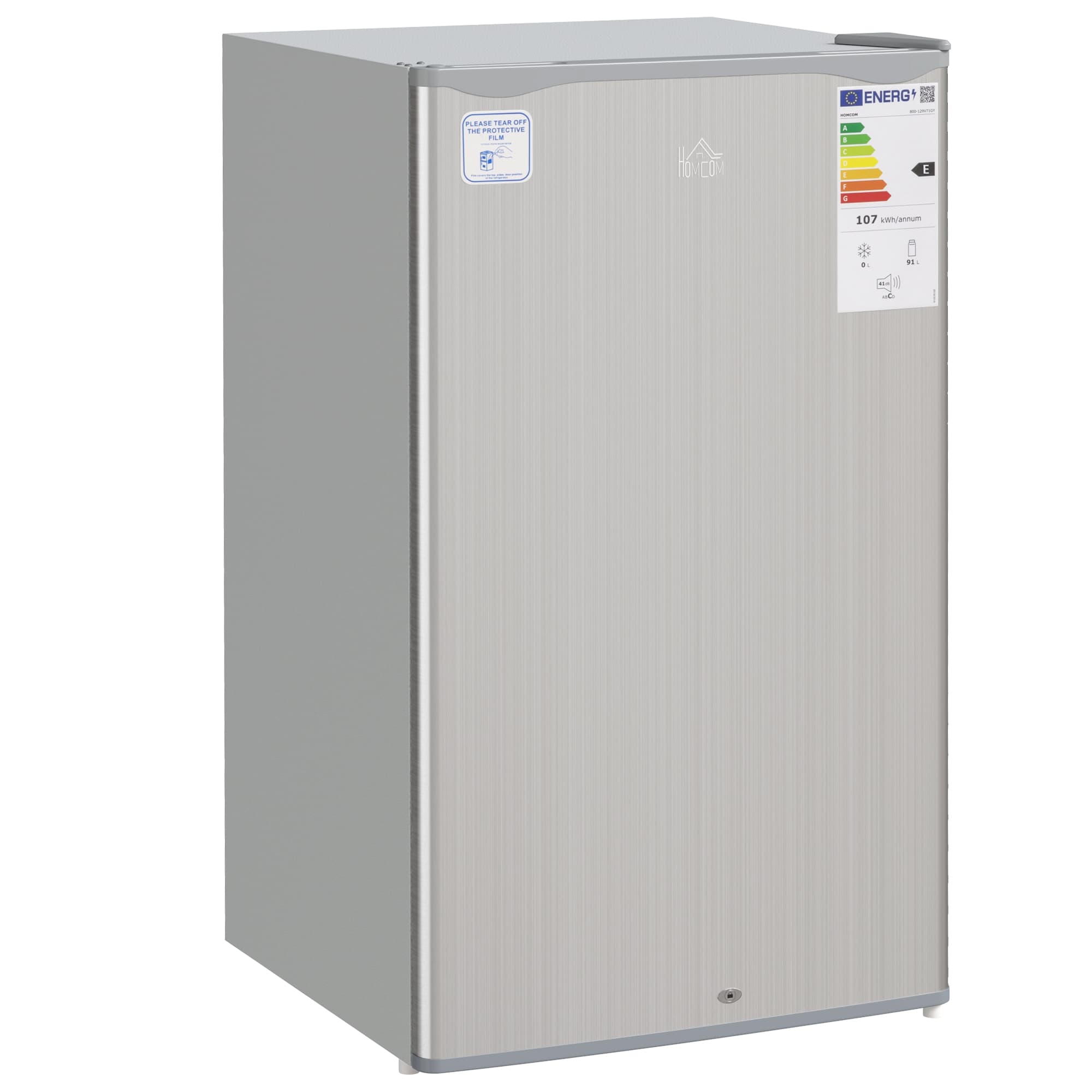 HOMCOM 91L Freestanding Under-Counter Fridge with Lock - Silver Tone