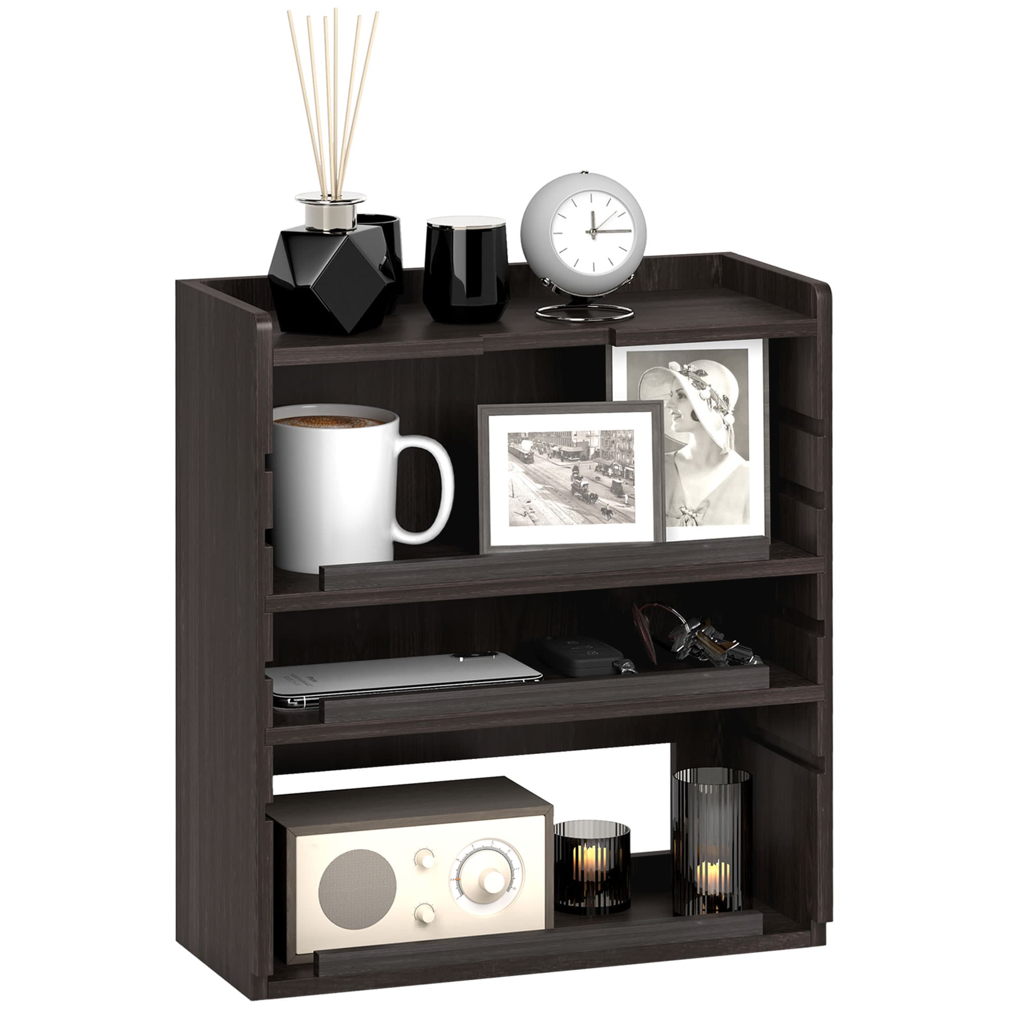 HOMCOM Four-Tier Desktop Organiser - Dark Brown | Aosom UK