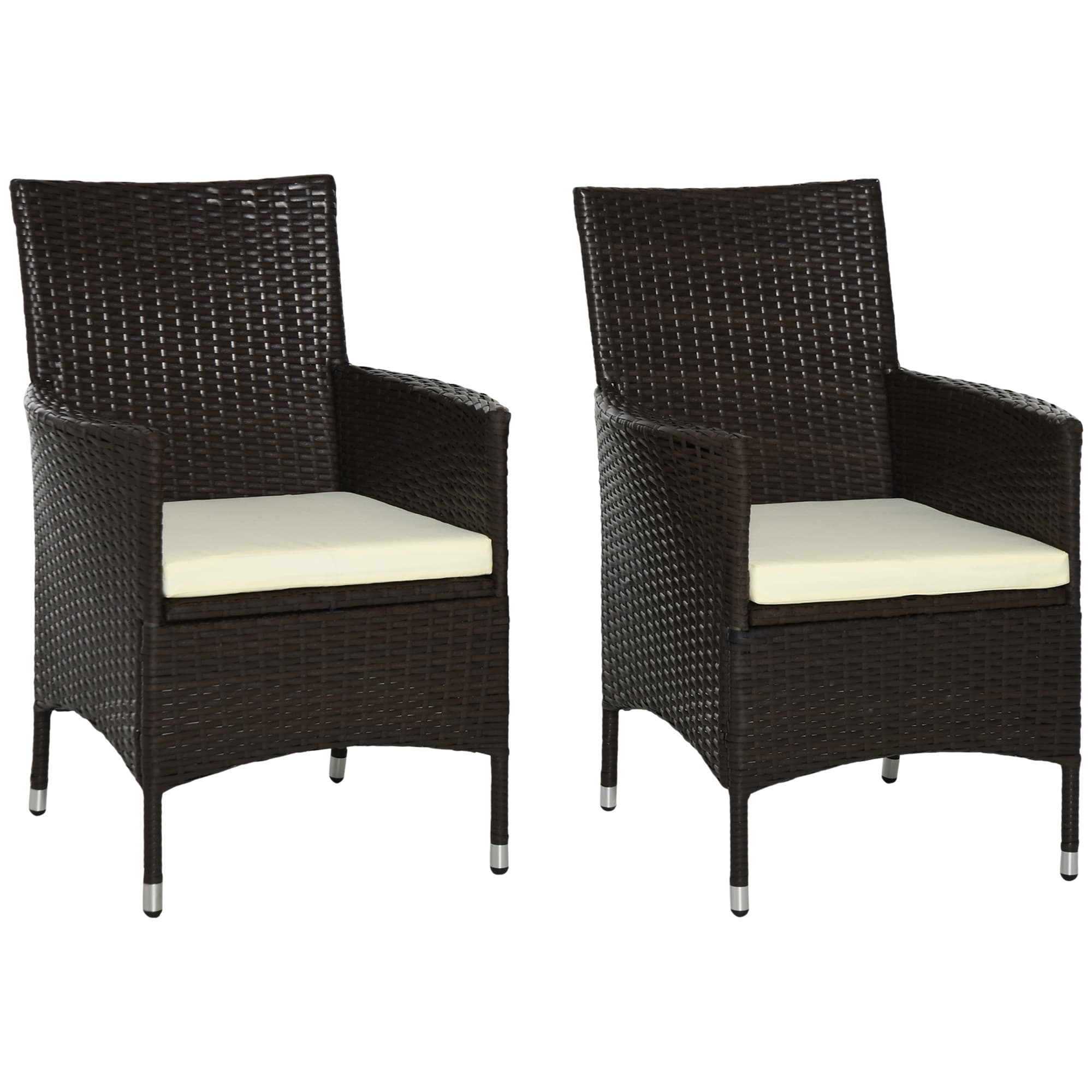 Outsunny Waterproof Rattan Armchair Duo: Deep Coffee Garden Patio Seating with Cushions | Aosom UK