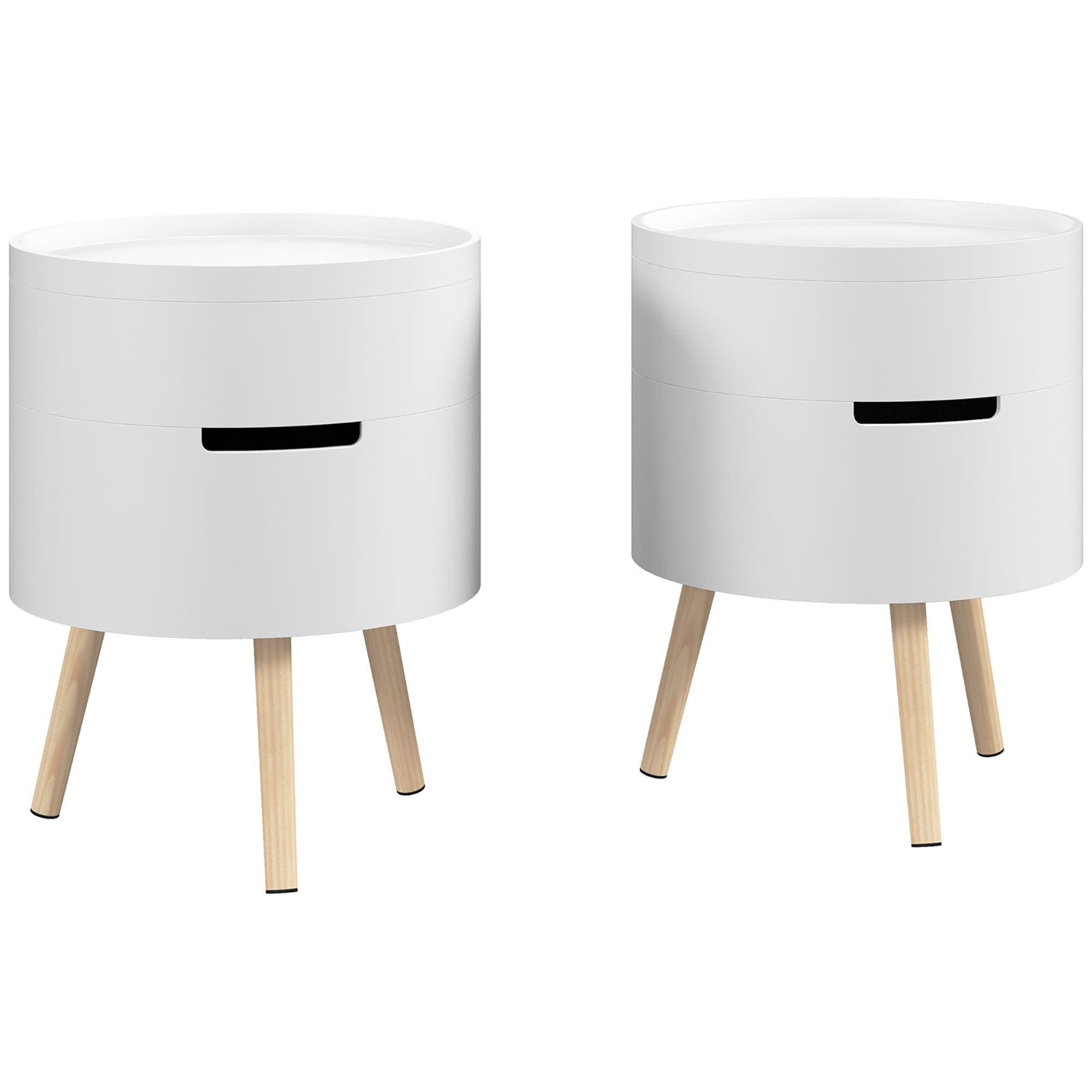 HOMCOM Nested Coffee Tables: 3-Tier Round Set with Hidden Storage & Detachable Tray, Chic White | Aosom UK