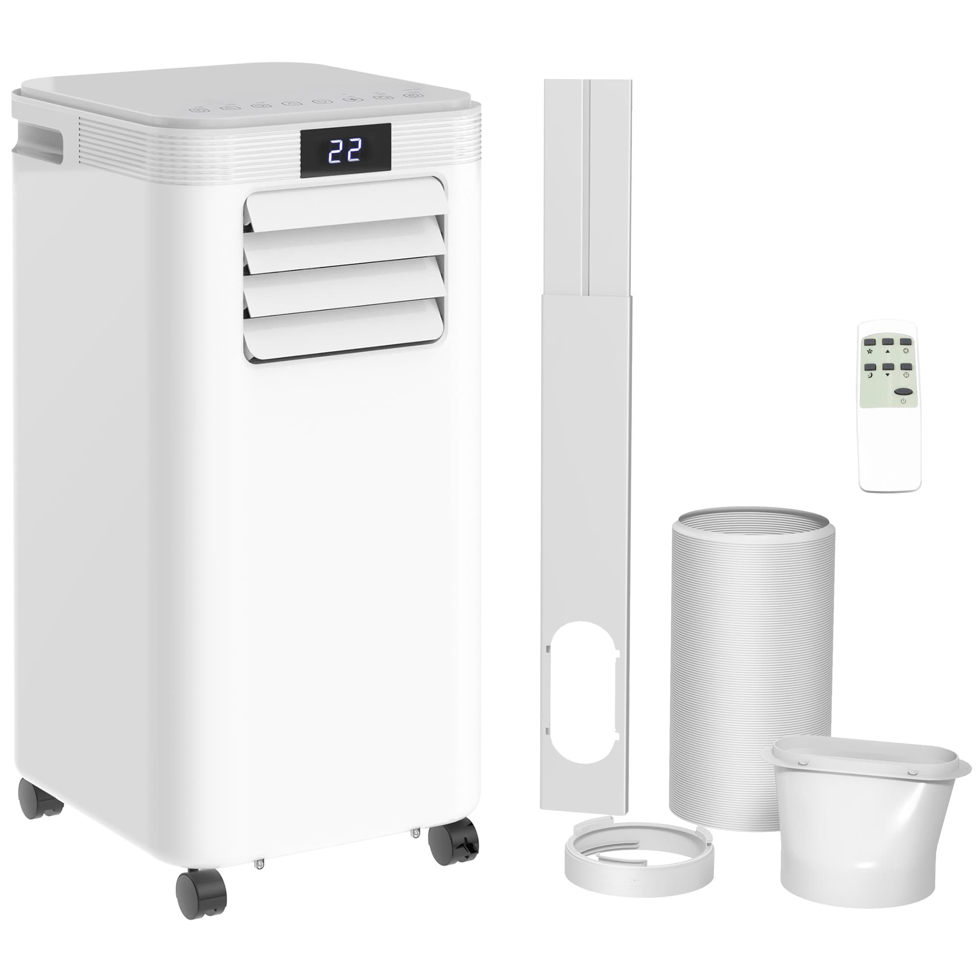HOMCOM 8000 BTU 4-In-1 Compact Portable Mobile Air Conditioner Unit Cooling Dehumidifying Ventilating w/ Fan Remote LED Display 24 Hr Timer | Aosom UK