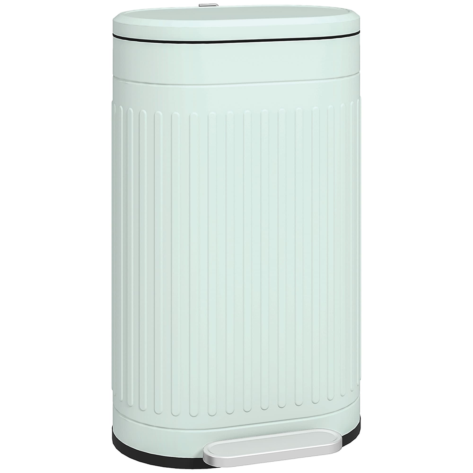 HOMCOM 30 Litre Pedal Bin, Fingerprint Proof Kitchen Bin with Soft-close Lid, Metal Rubbish Bin w/ Foot Pedal and Removable Bucket, Light Green