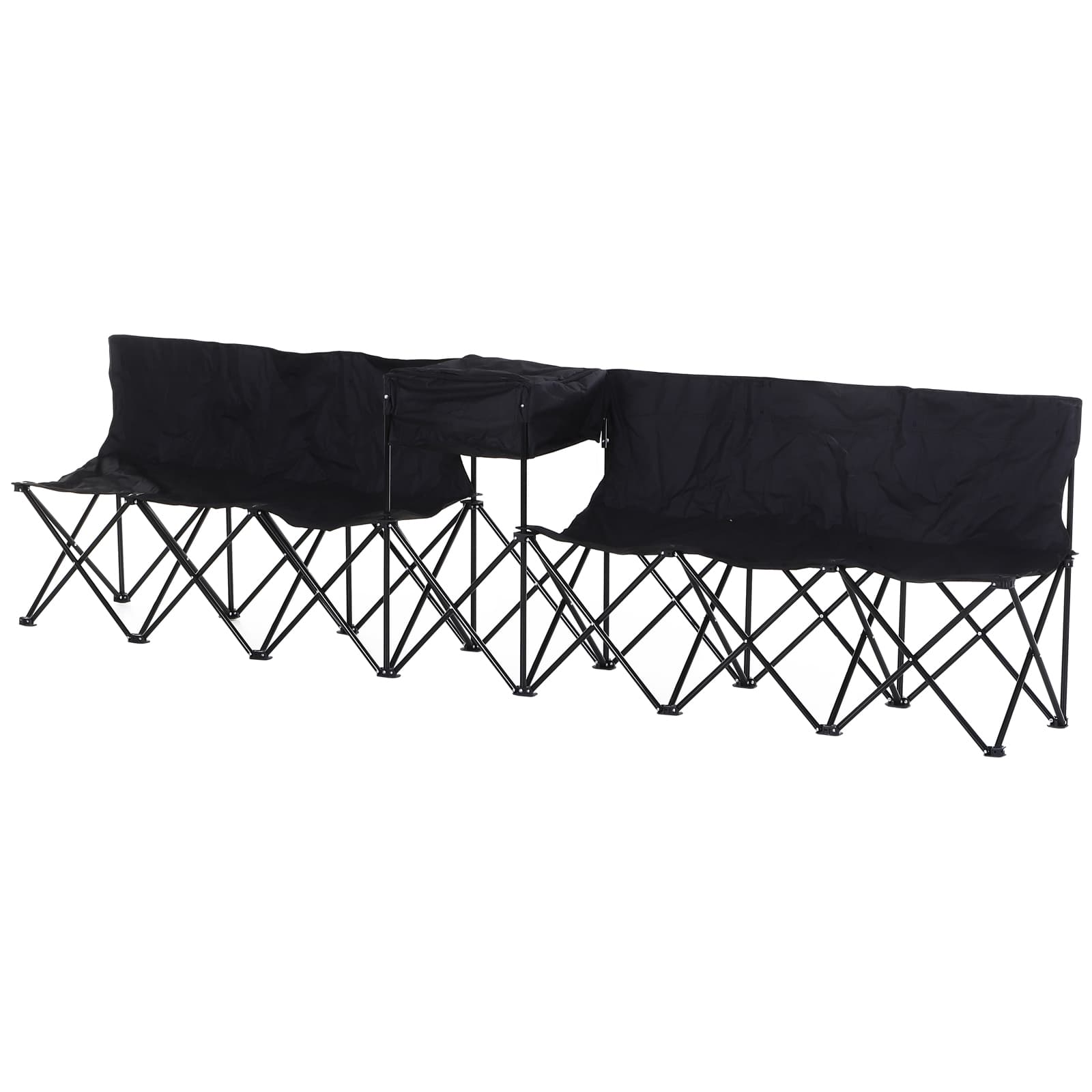 Outsunny 6-Seater Folding Steel Camping Bench w/ Cooler Bag Black
