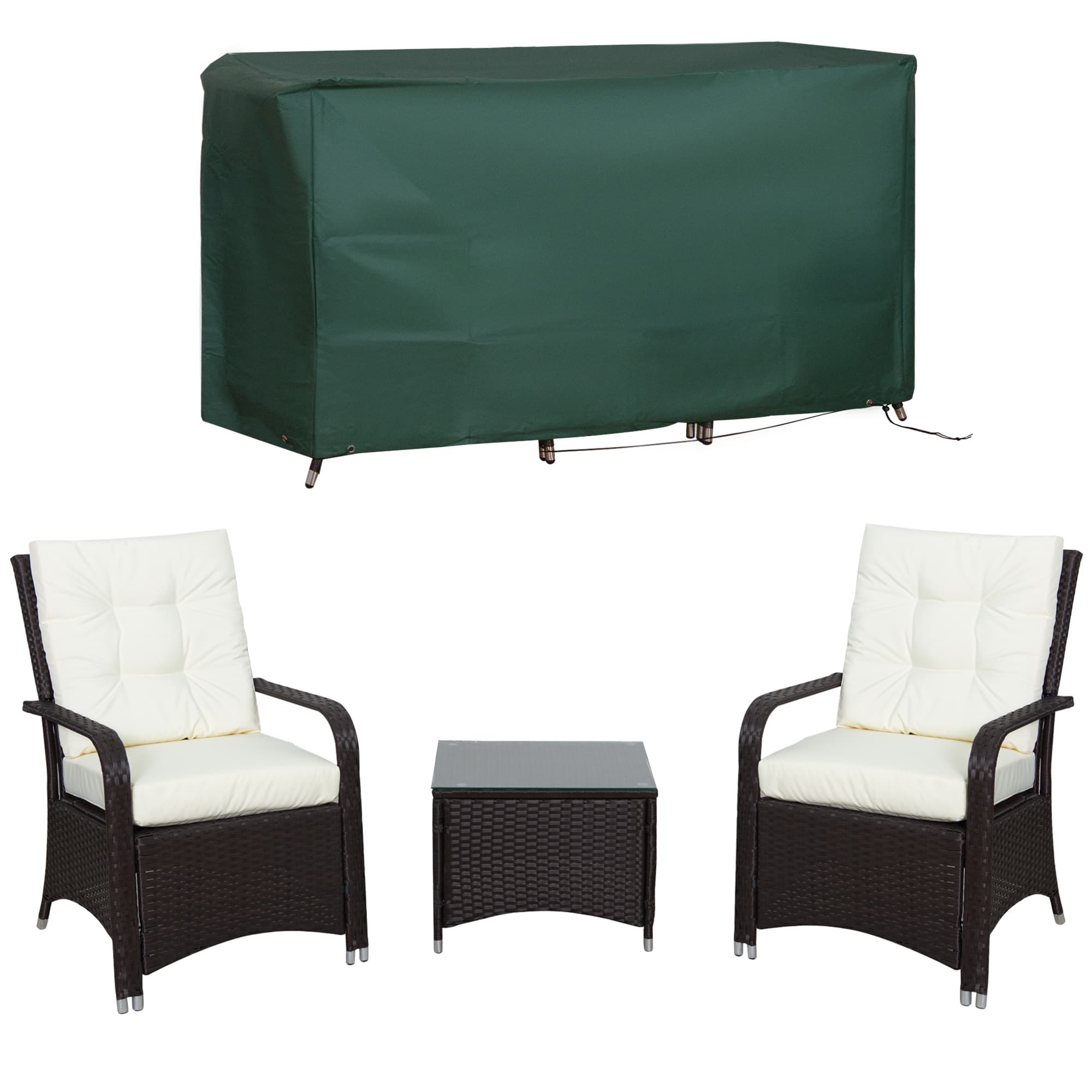 Outsunny 2-Seater Rattan Bistro Set Garden Furniture Sofa Chair Table Wicker Weave Outdoor Patio Conservatory Set w/ Cover Steel Frame, Brown