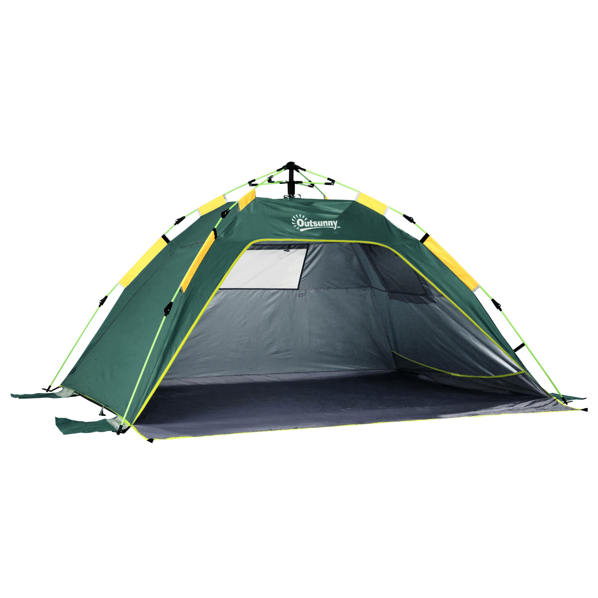 Outsunny Pop-Up Beach Tent: Quick Setup for 1-2 People, Mesh Windows & Doors, Dark Green | Aosom UK
