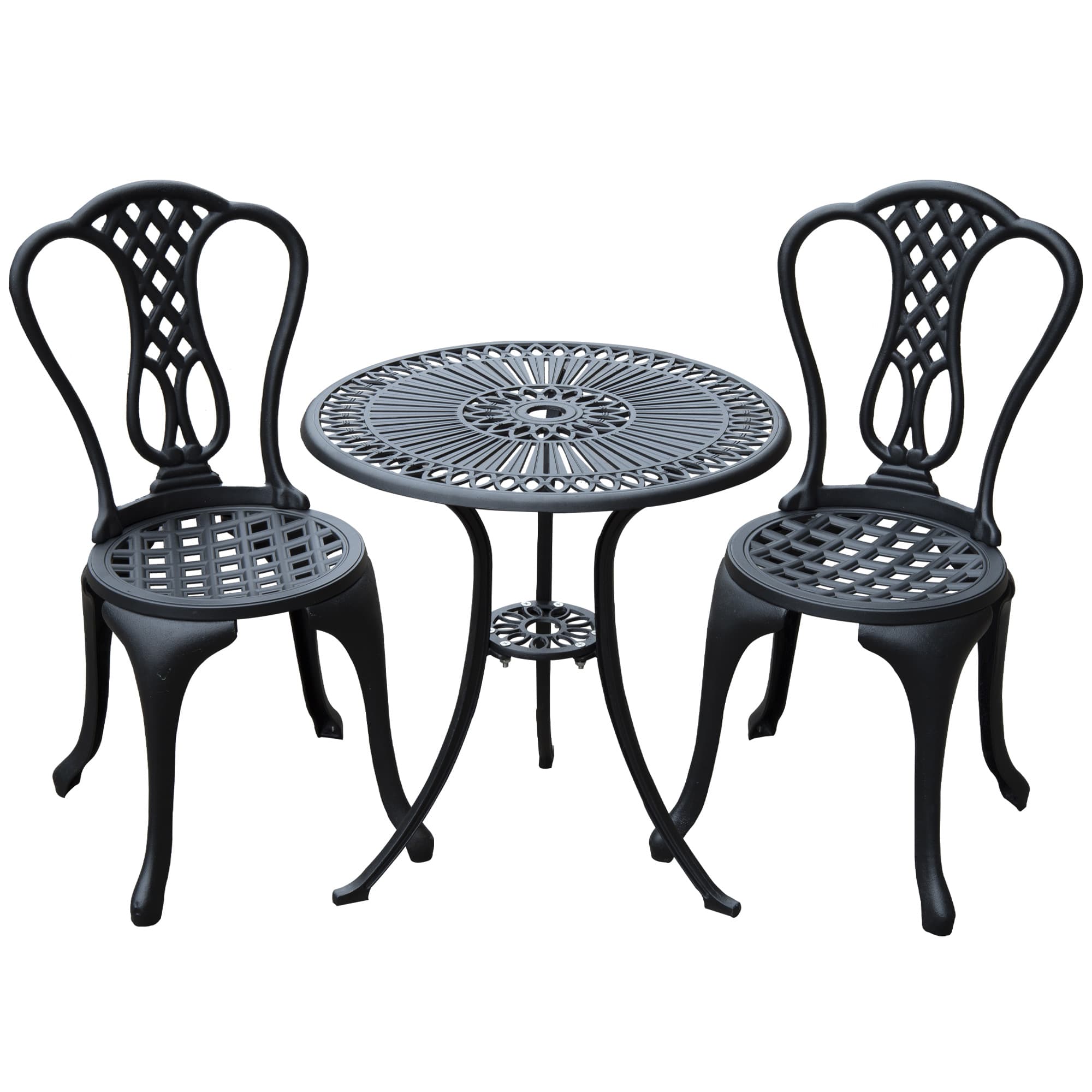 HOMCOM 3 Piece Patio Cast Aluminium Bistro Set Garden Outdoor Furniture Table and Chairs Shabby Chic Style | Aosom UK