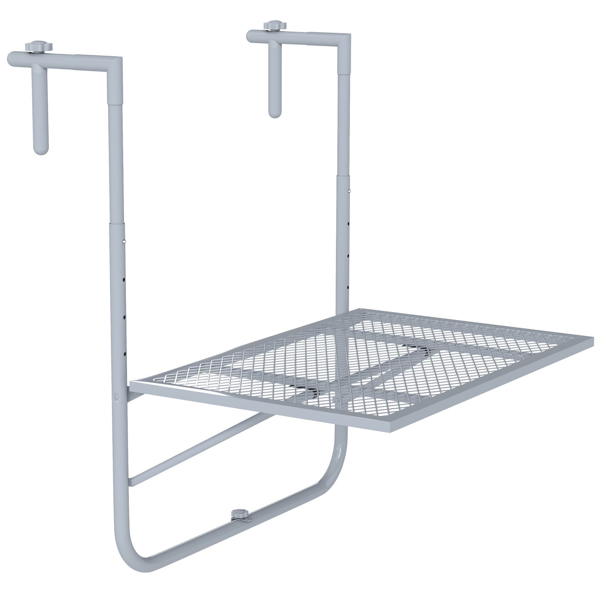 Outsunny Balcony Hanging Table, Metal Wall Mount Desk, Adjustable Folding Balcony Deck Table for Patio and Garden, Grey