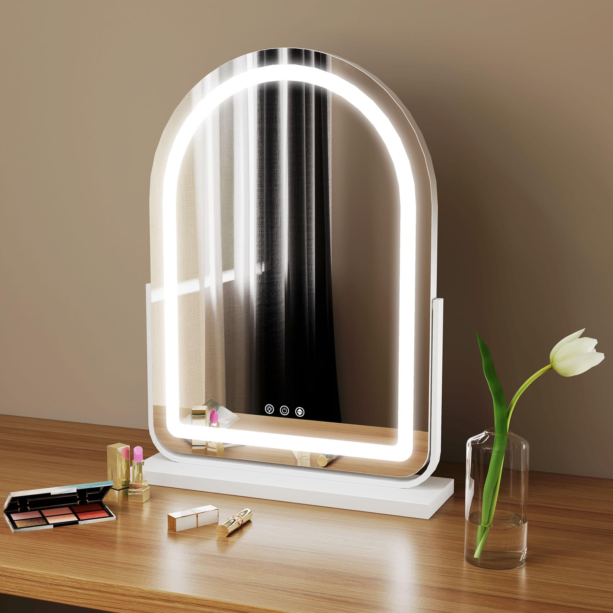 HOMCOM LED Vanity Mirror with Lights, 43 x 59cm Lighted Makeup Mirror with 3 Colour, 360° Rotation, Touch Screen, for Bedroom and Dressing Room, White
