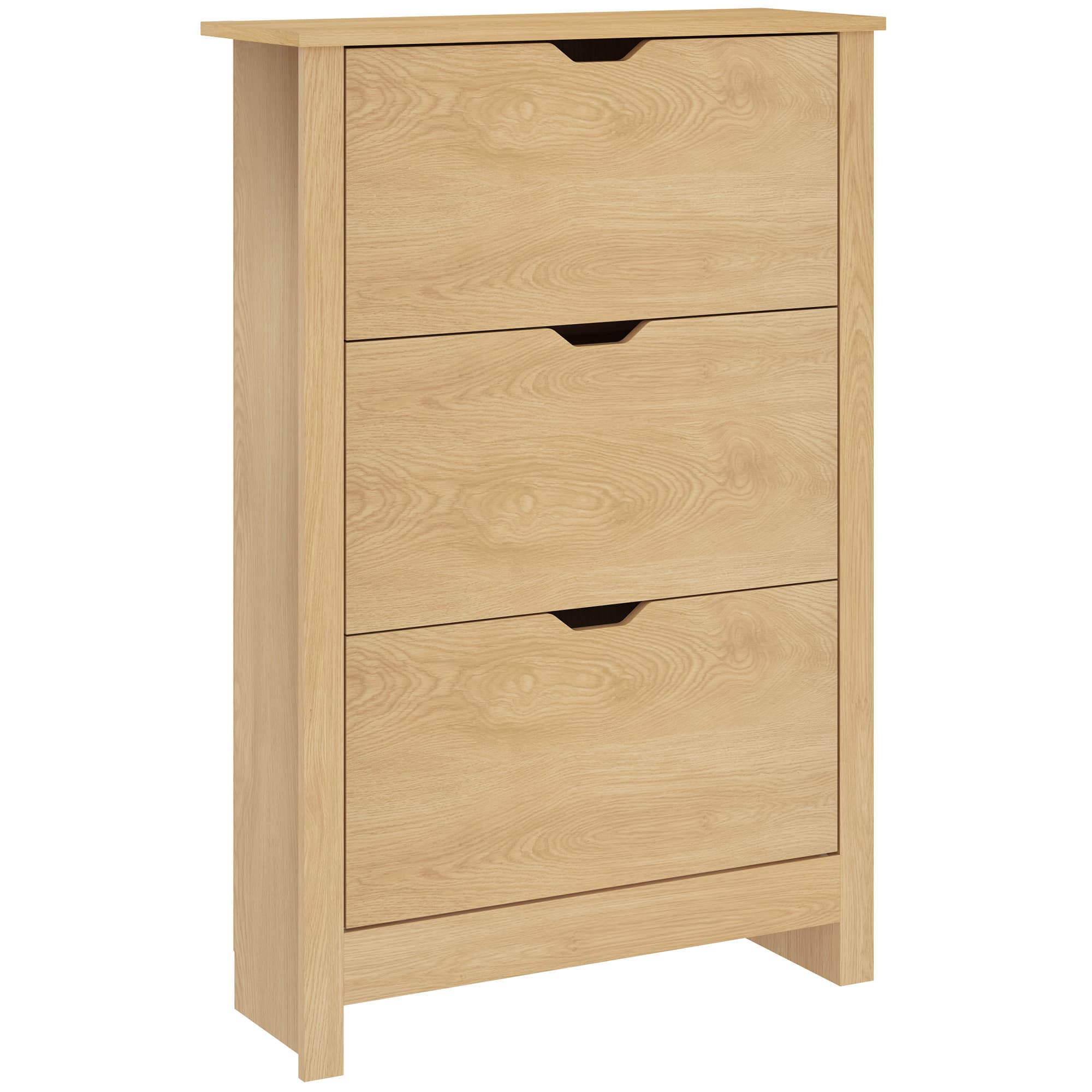 HOMCOM Slim Shoe Cabinet, Narrow Shoe Cupboard with 3 Drawers, Adjustable Shelves for 18 Pairs of Shoes, Natural Wood Finish