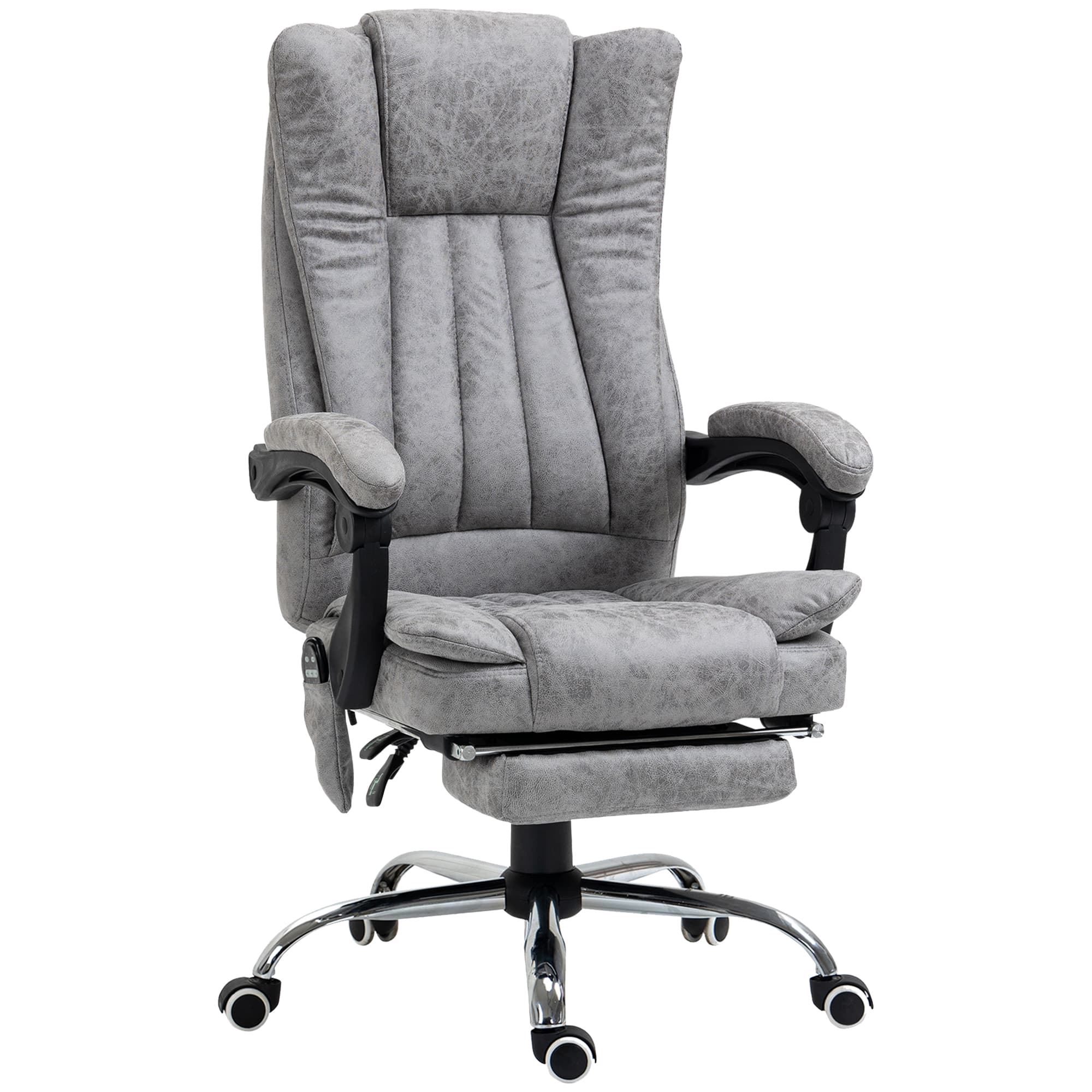 Vinsetto 6-Points Massage Office Chair w/ Vibrating & Heating, Microfibre Executive Office Chair with Manual Footrest, Anti-Cat-Scratch , Grey | Aosom UK