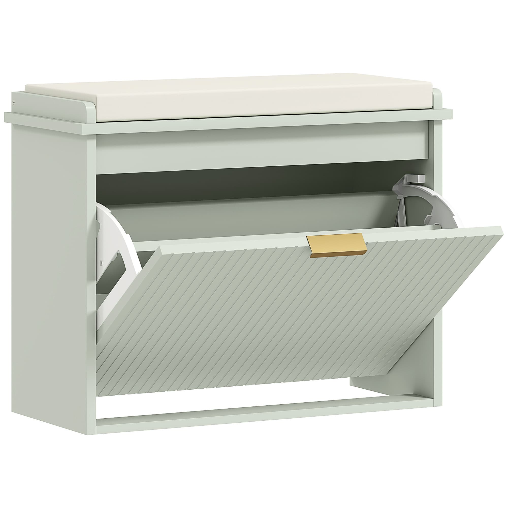 HOMCOM Elegant Six Shoe Bench, with Top Seat - Green