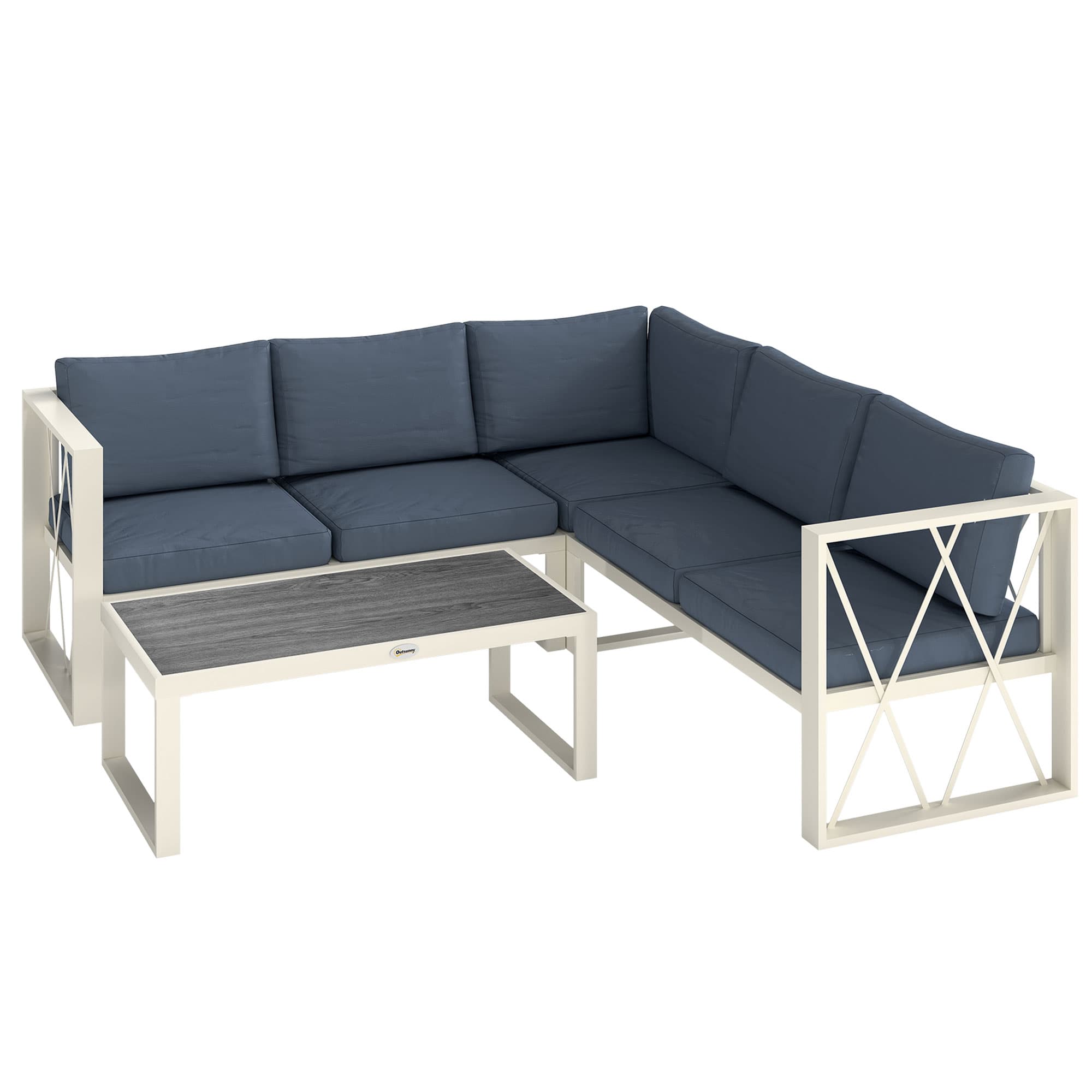 Outsunny 4-Piece Garden Corner Sofa Set with 5-Level Adjustable Lounger L Shaped Garden Furniture with 550g/㎡ Texteline Base - Grey | Aosom UK